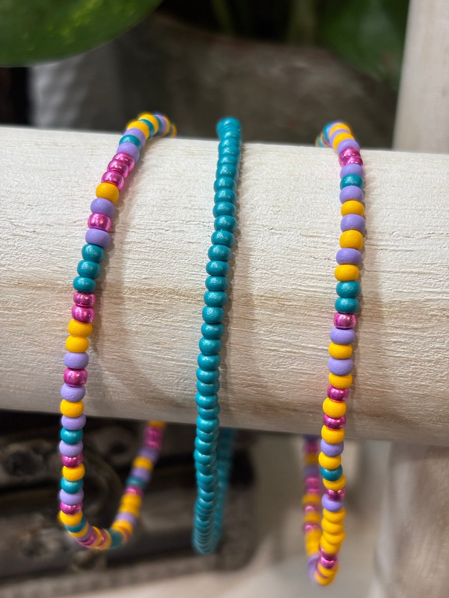 "Party Petals" - Handmade Seed Bead Stretch Bracelet Set of 3
