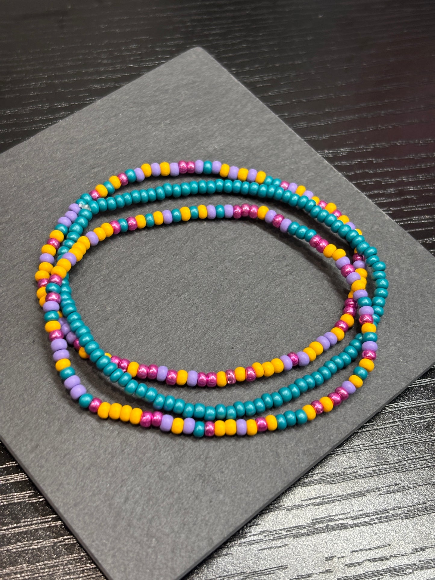 "Party Petals" - Handmade Seed Bead Stretch Bracelet Set of 3