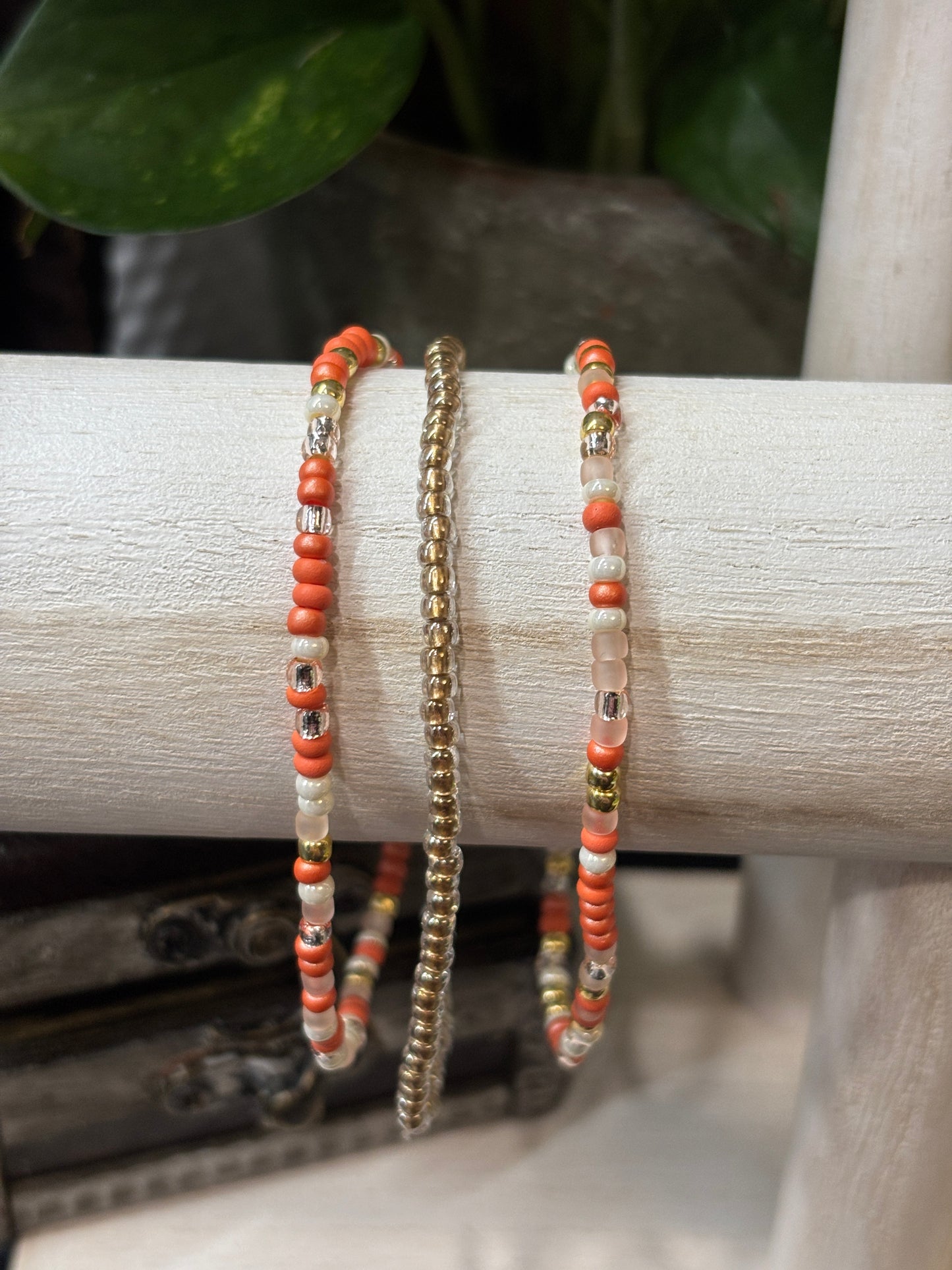"Rust Pearl" - Handmade Seed Bead Stretch Bracelet Set of 3