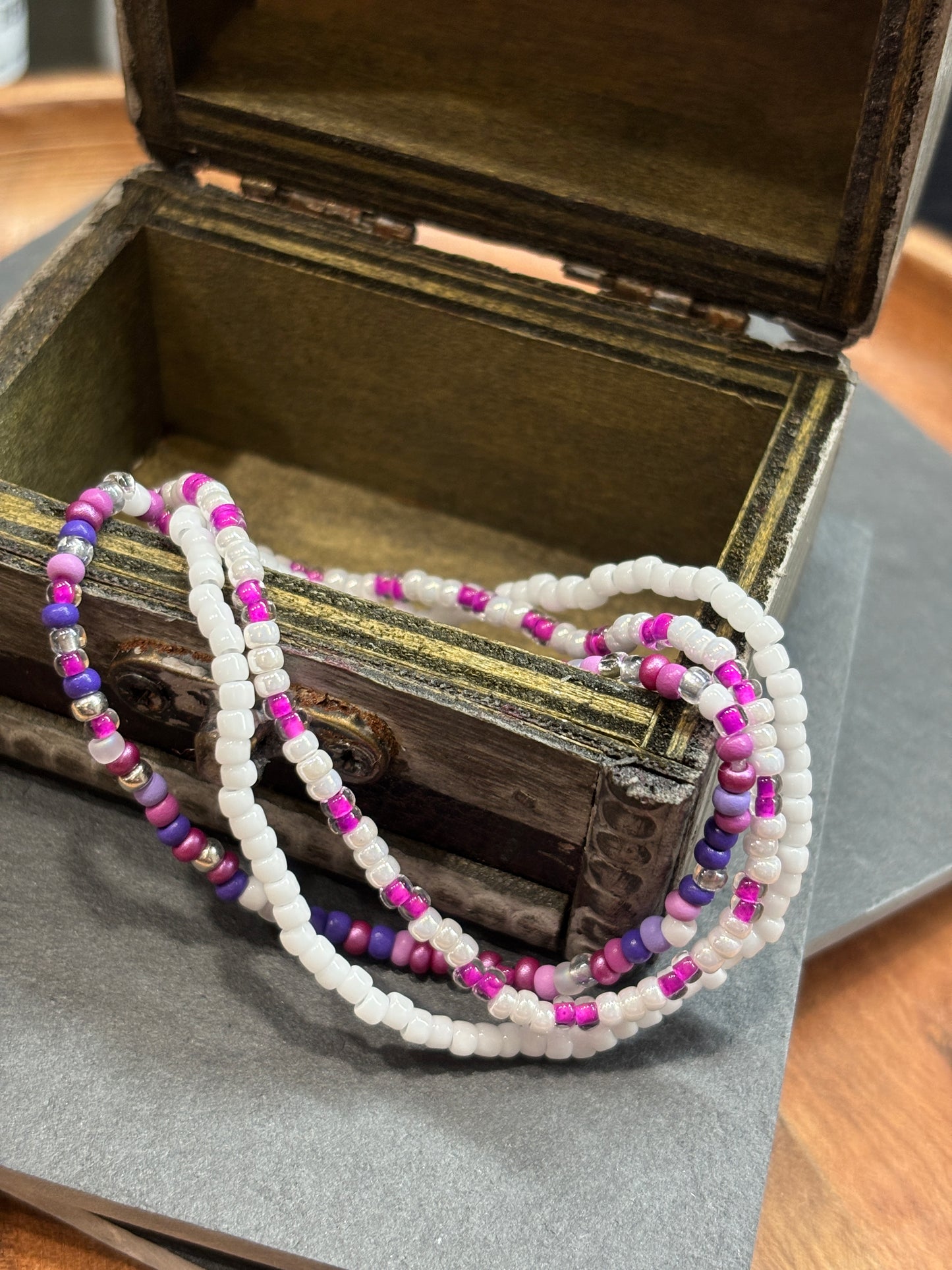 "Glass Orchid" - Handmade Seed Bead Stretch Bracelet Set of 3