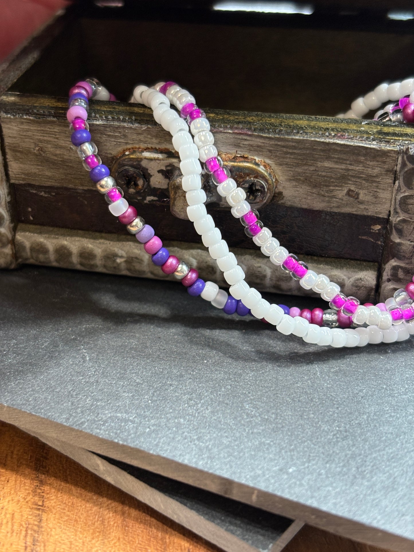 "Glass Orchid" - Handmade Seed Bead Stretch Bracelet Set of 3