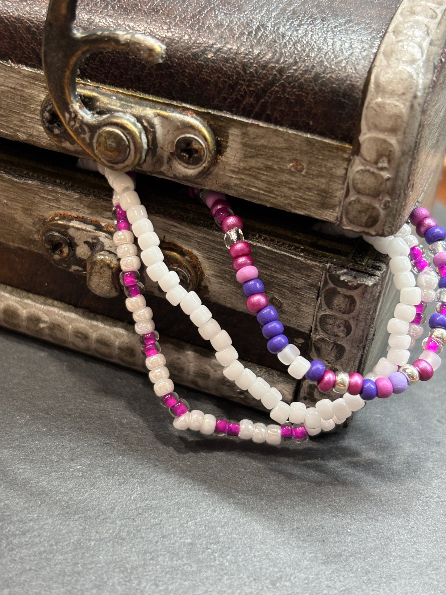 "Glass Orchid" - Handmade Seed Bead Stretch Bracelet Set of 3