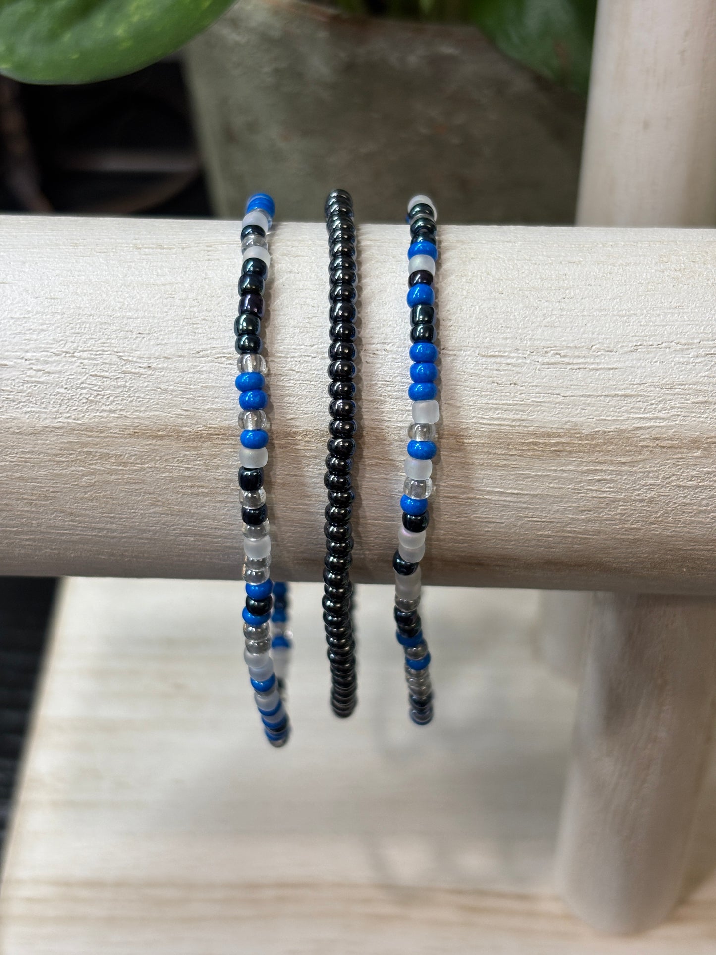 "Ice Drift" - Handmade Seed Bead Stretch Bracelet Set of 3