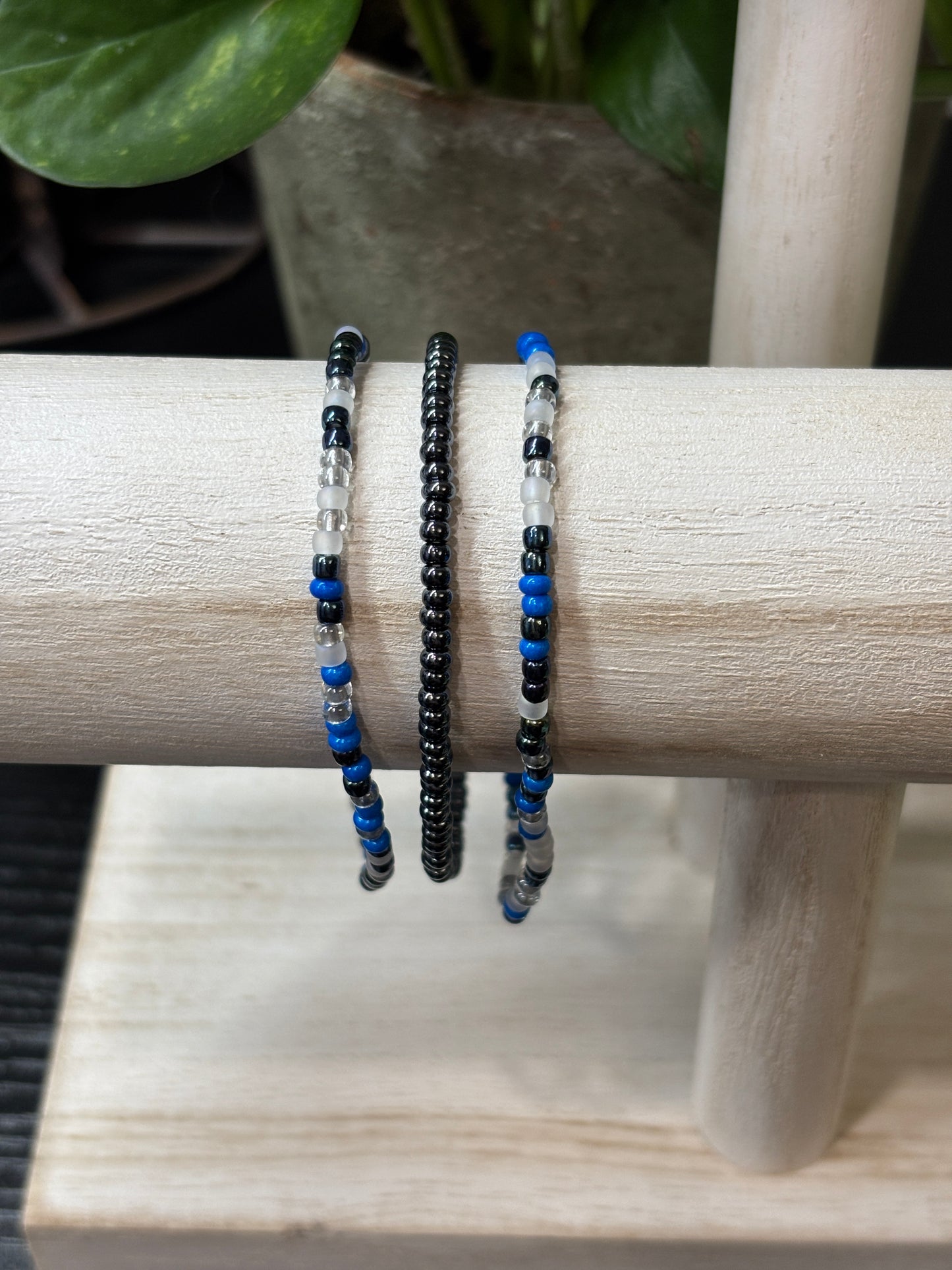 "Ice Drift" - Handmade Seed Bead Stretch Bracelet Set of 3