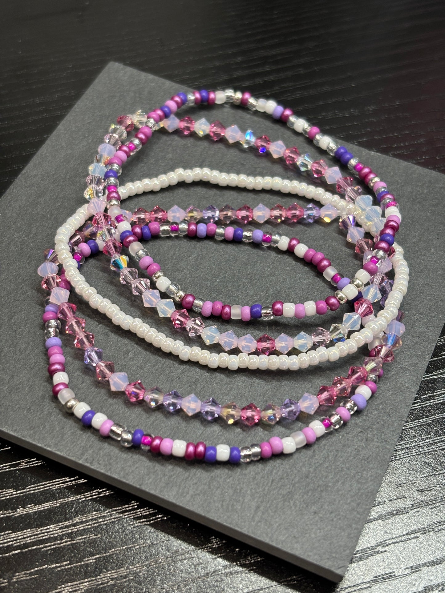 "Frosted Petals" - Handmade Seed Bead Stretch Bracelet Set of 5