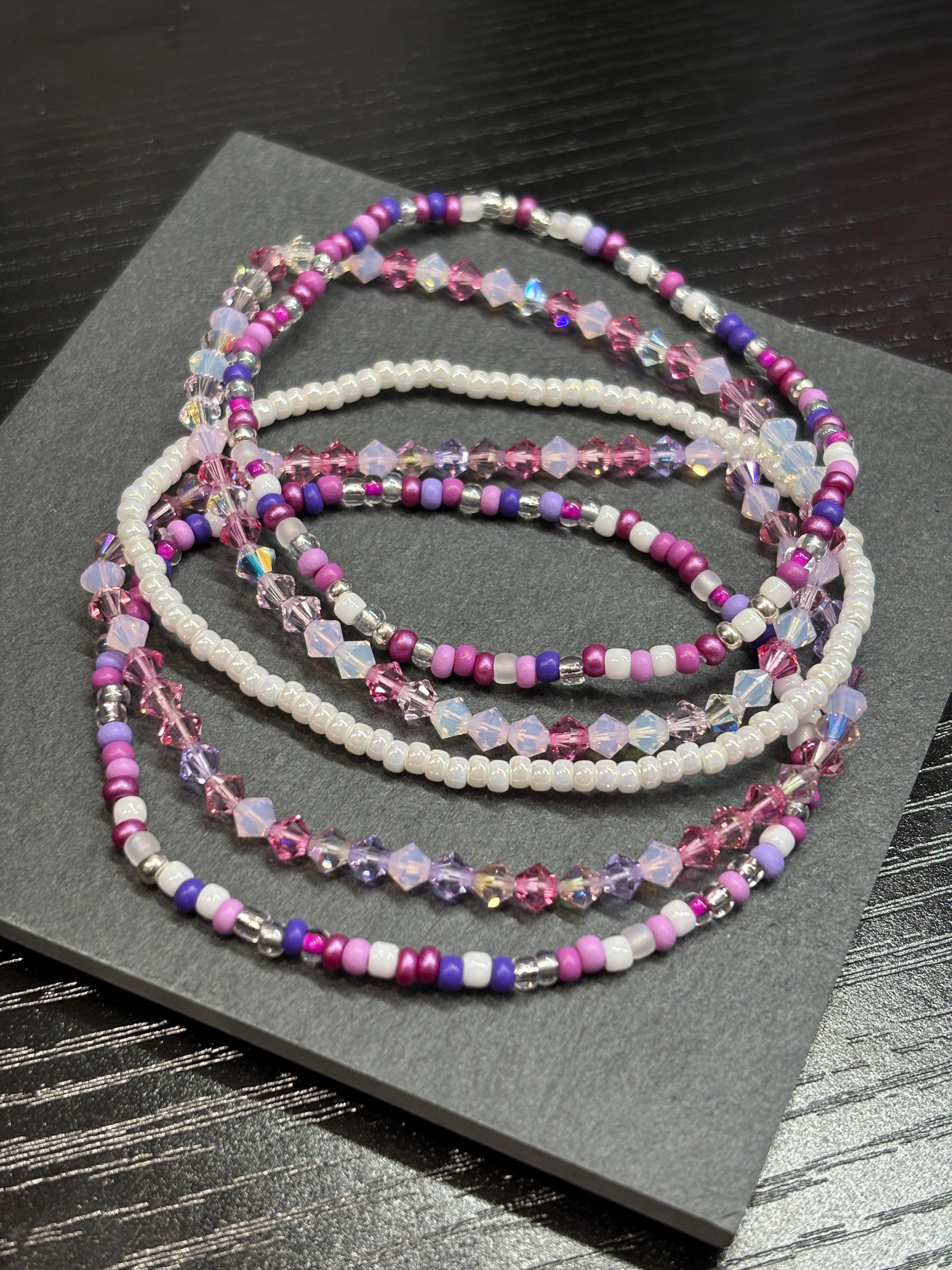 Frosted Petals  Handmade Seed Bead Stretch Bracelet Set of 5 - 3