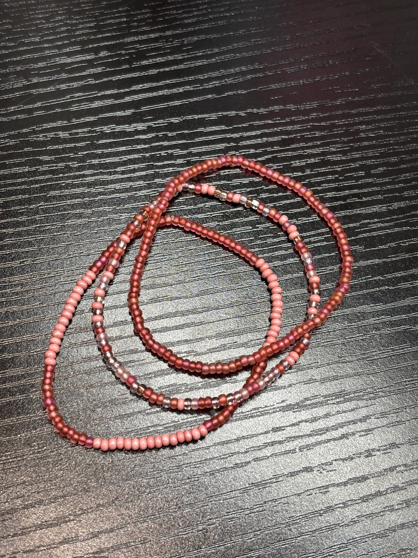 "Muted Rose" - Handmade Seed Bead Stretch Bracelet Set of 3