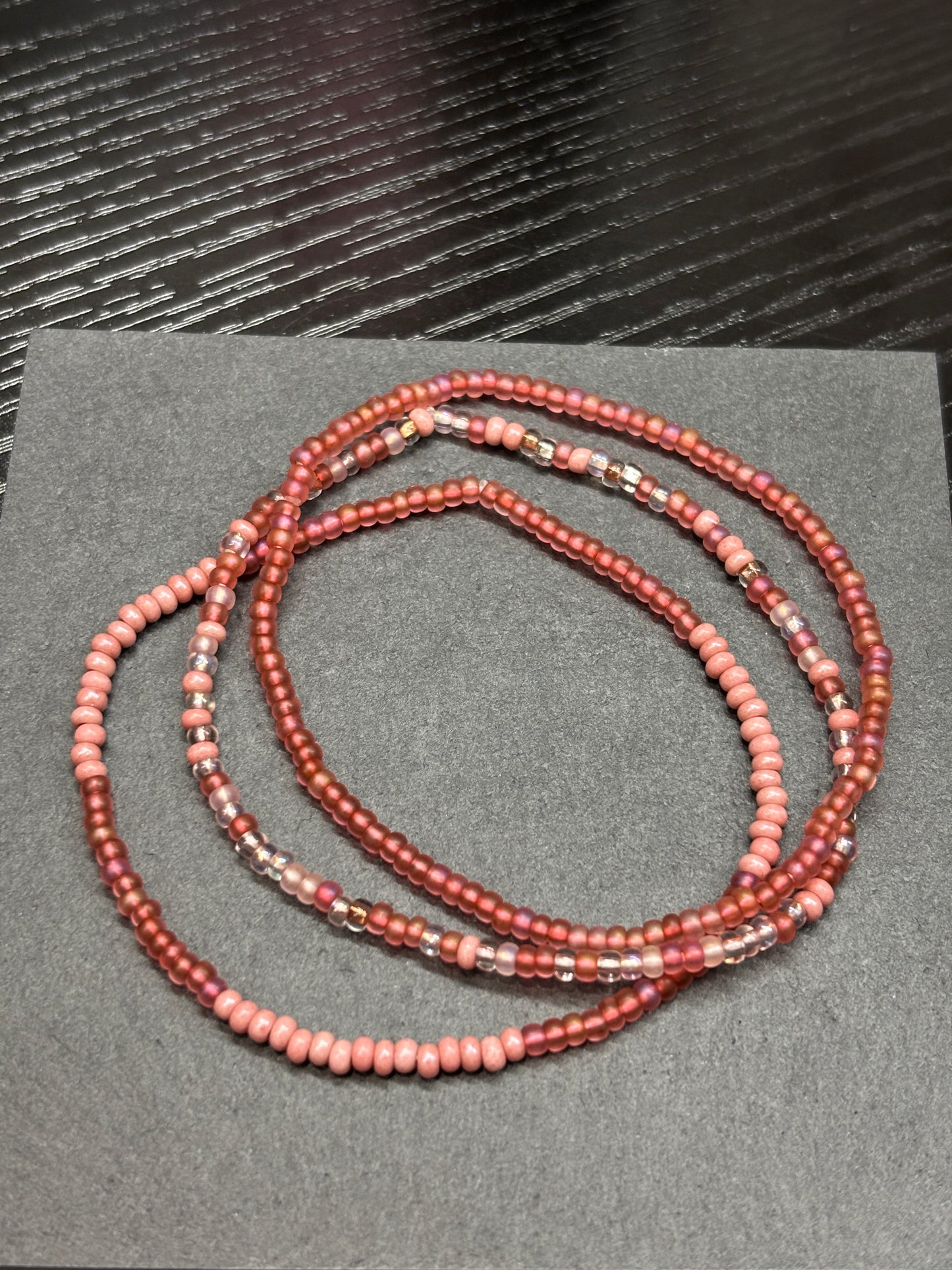 "Muted Rose" - Handmade Seed Bead Stretch Bracelet Set of 3