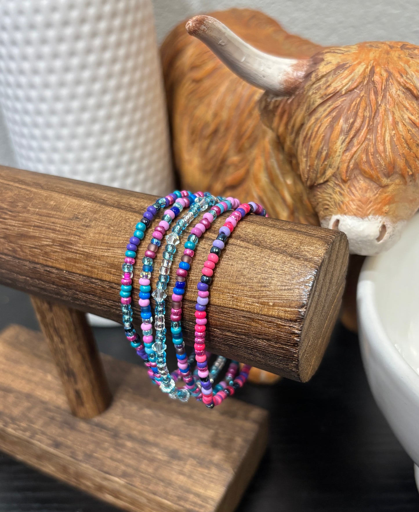 "Fairy Frost" - Handmade Seed Bead Stretch Bracelet Set of 5