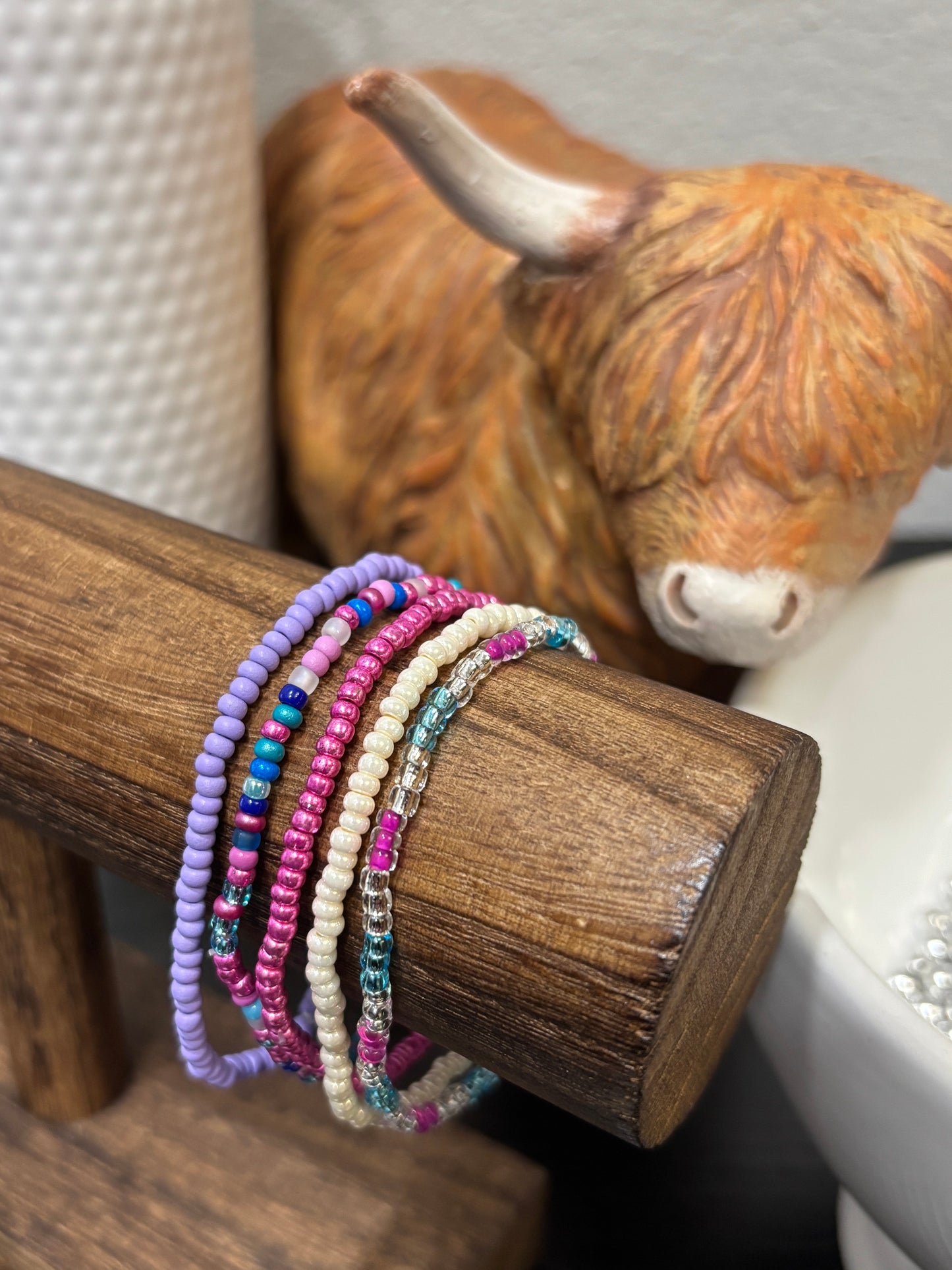 "Pixie Pearl" - Handmade Seed Bead Stretch Bracelet Set of 5