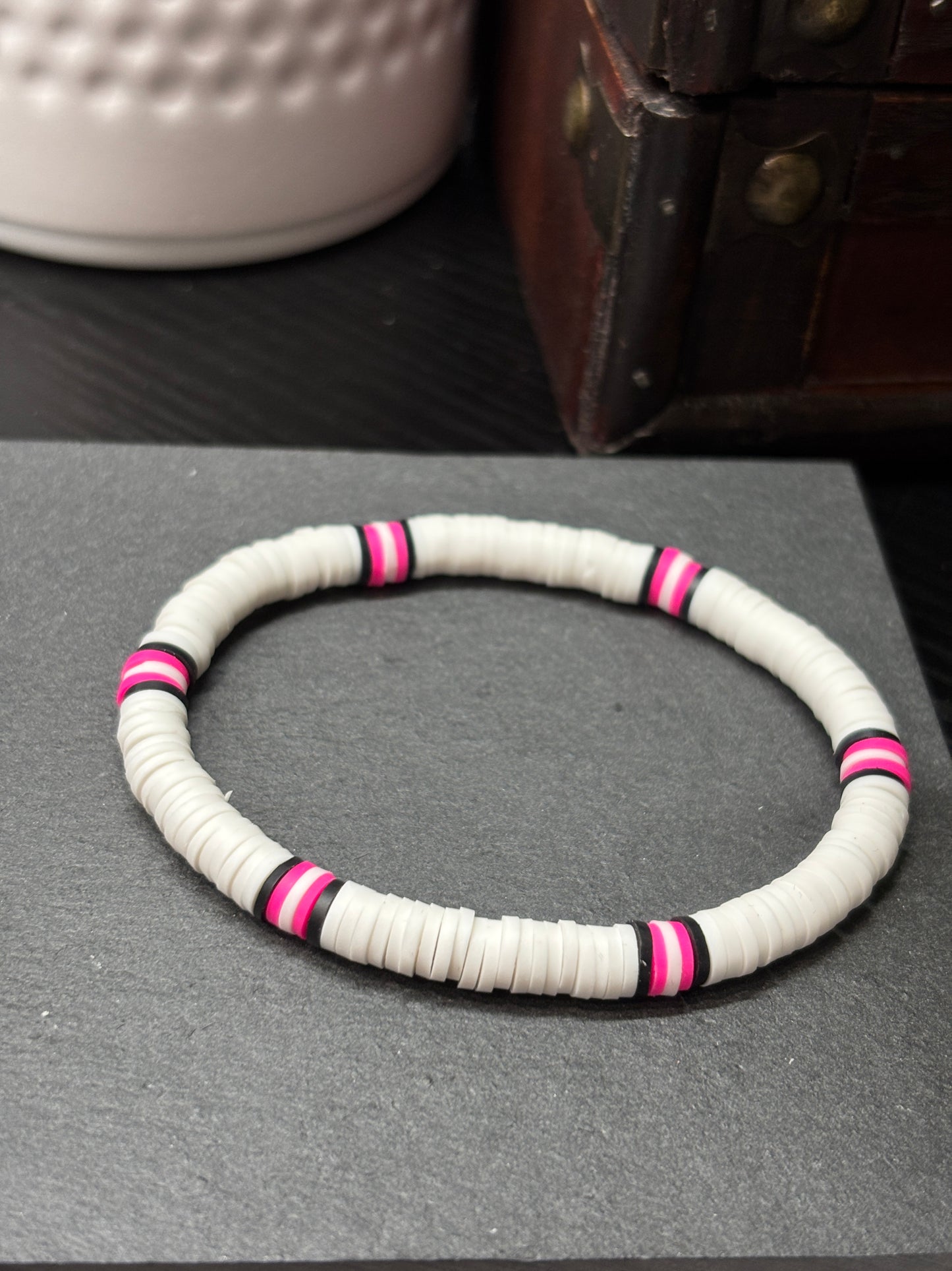 "Blackberry Blossom" - Handmade Clay Heishi Bead Stretch Bracelet