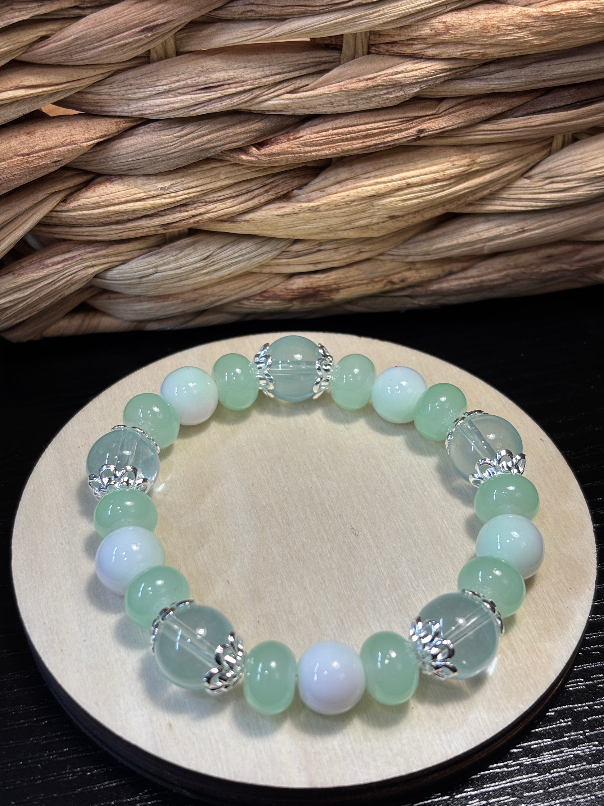 Mint Julep  Handmade Glass Beaded Stretch Bracelet - 4