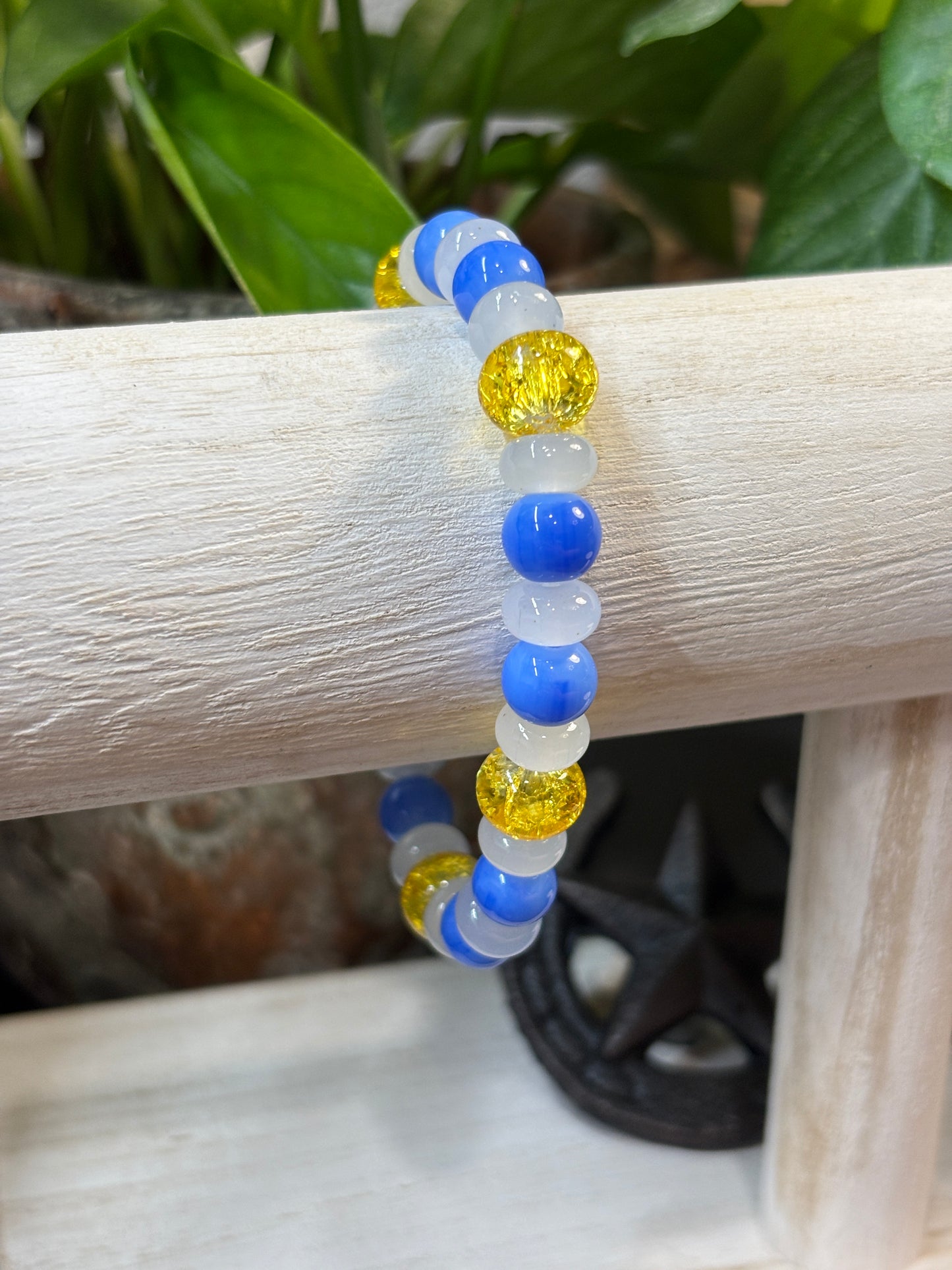 "Bluebonnet" - Handmade Glass Beaded Stretch Bracelet