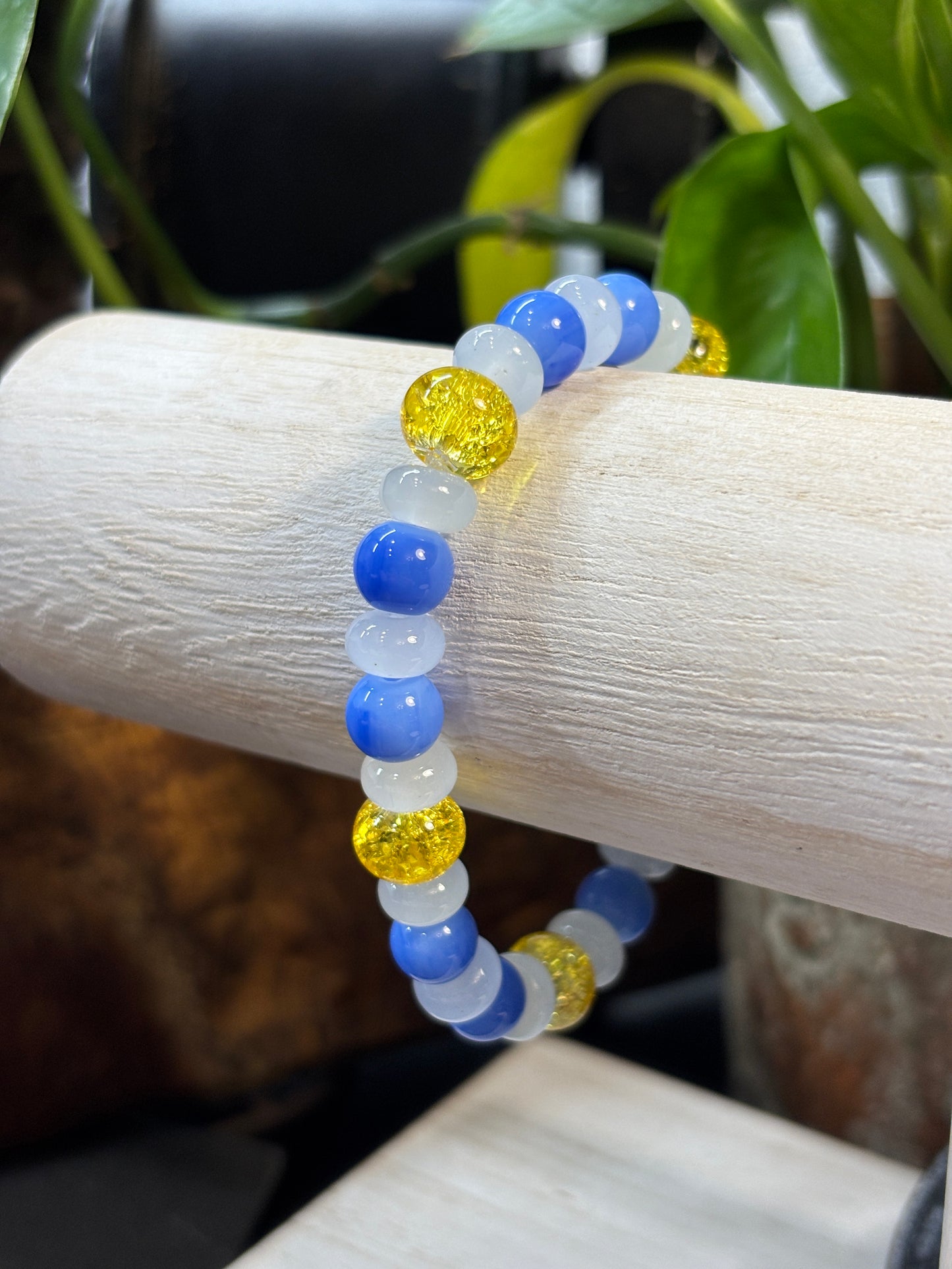 "Bluebonnet" - Handmade Glass Beaded Stretch Bracelet
