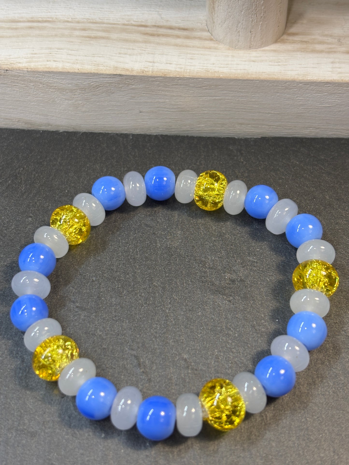 "Bluebonnet" - Handmade Glass Beaded Stretch Bracelet