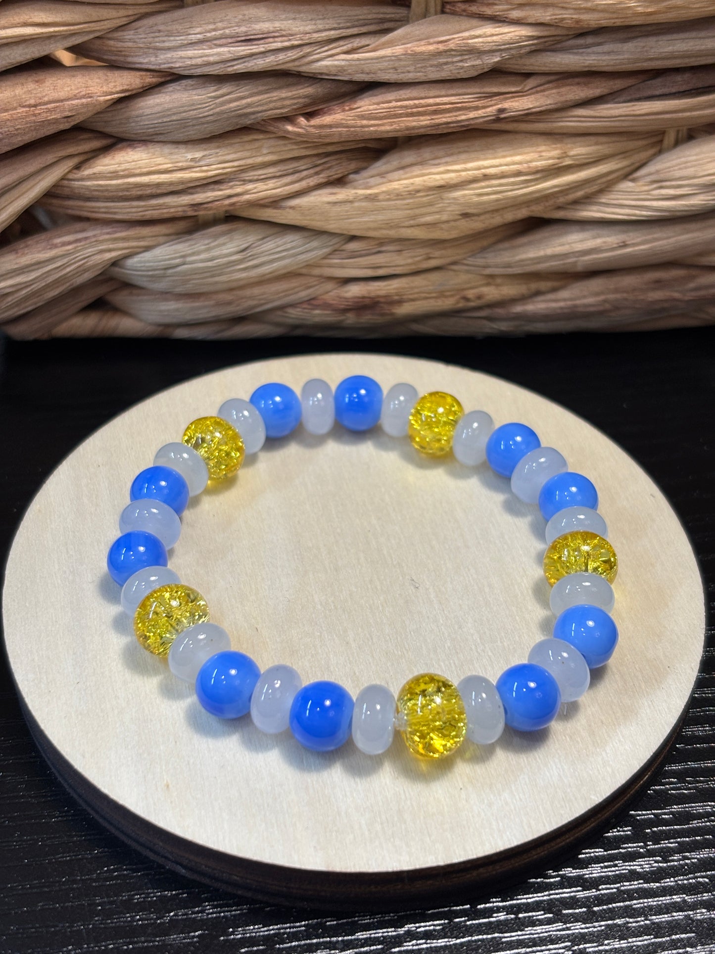 "Bluebonnet" - Handmade Glass Beaded Stretch Bracelet