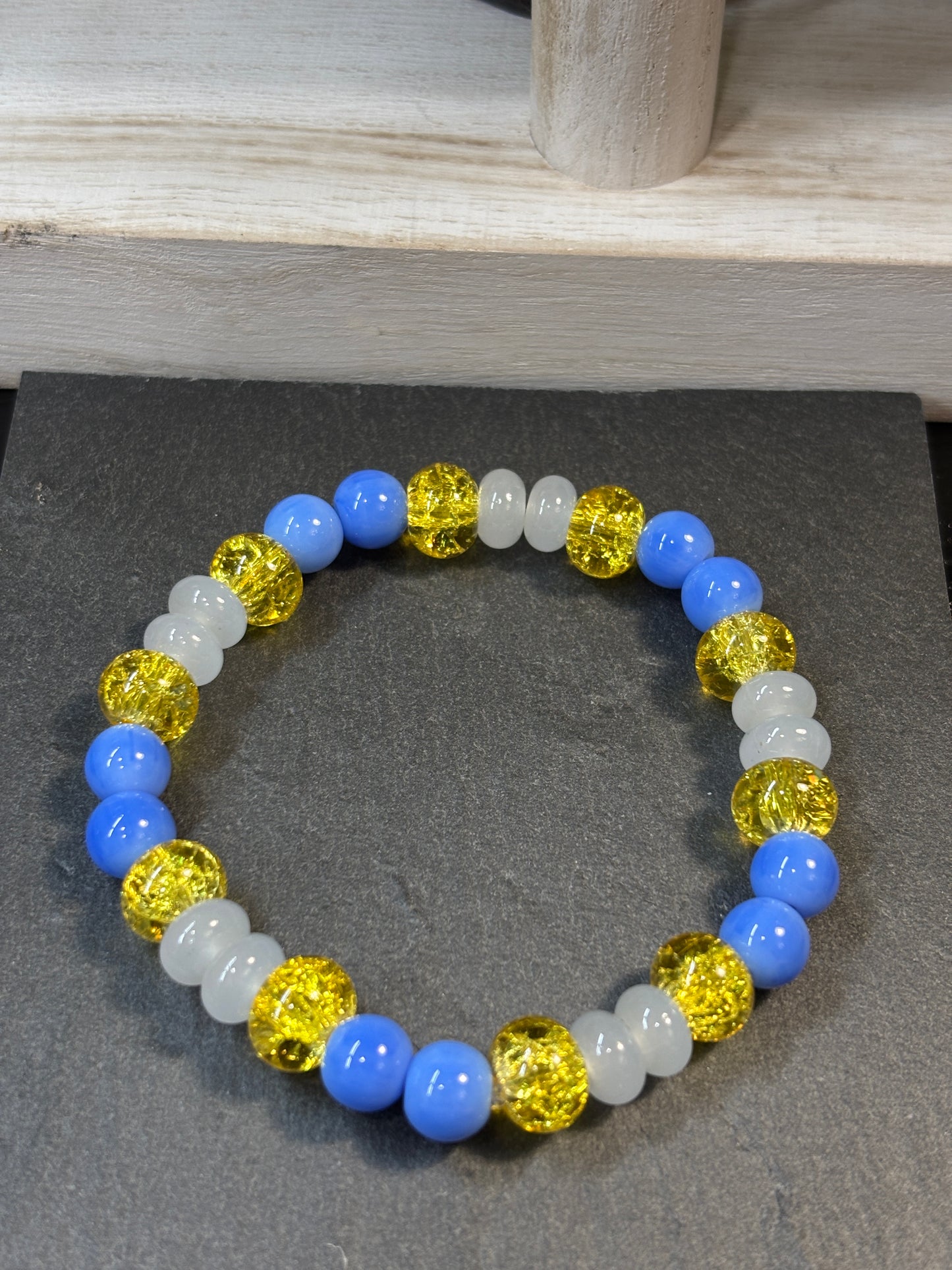 "Bluebonnet II" - Handmade Glass Beaded Stretch Bracelet