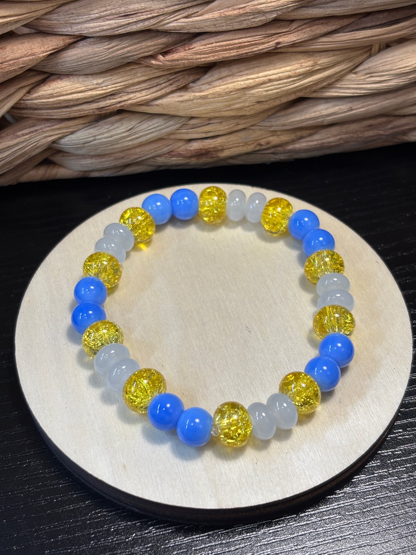 "Bluebonnet II" - Handmade Glass Beaded Stretch Bracelet