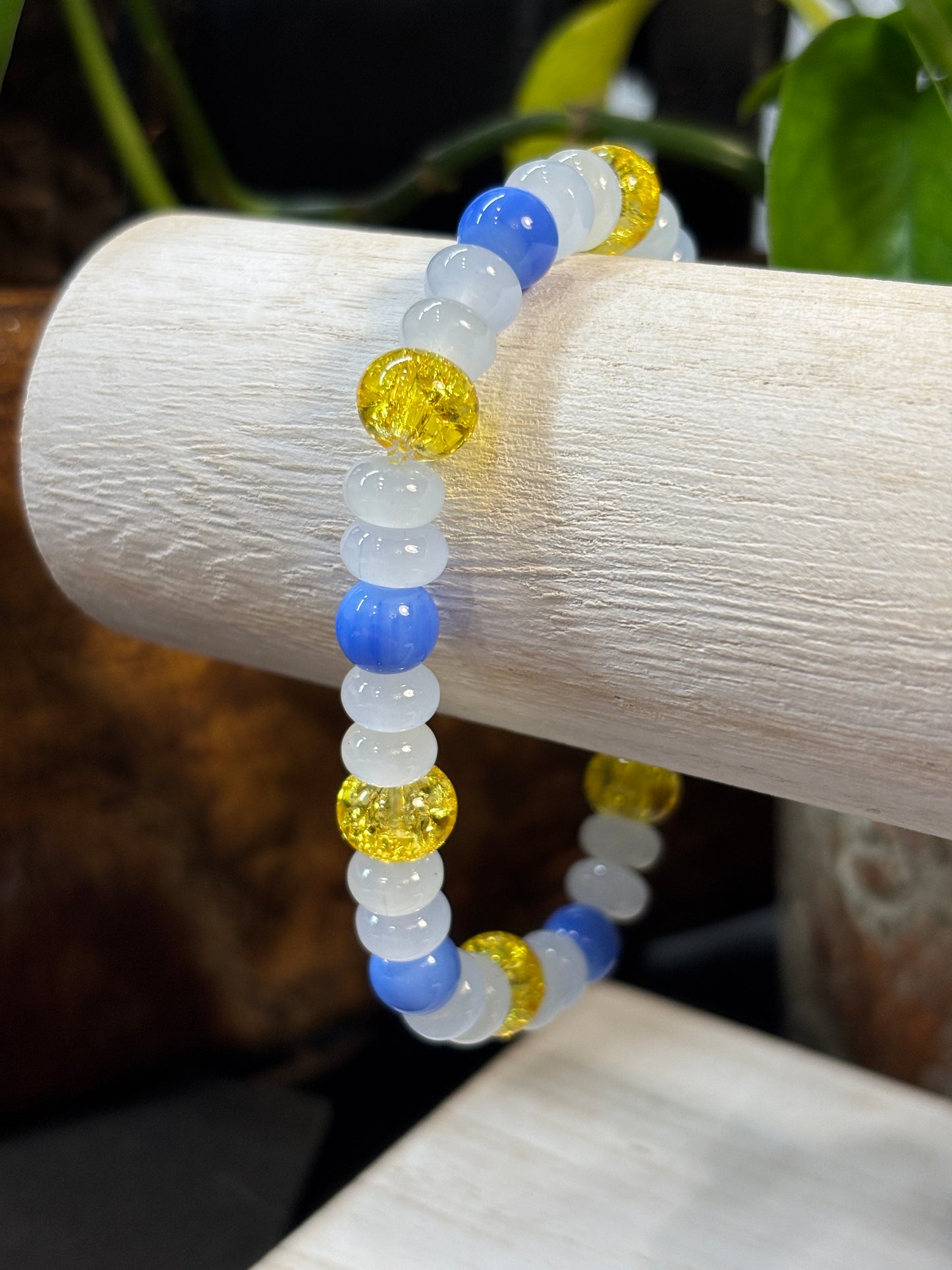 "Bluebonnet III" - Handmade Glass Beaded Stretch Bracelet
