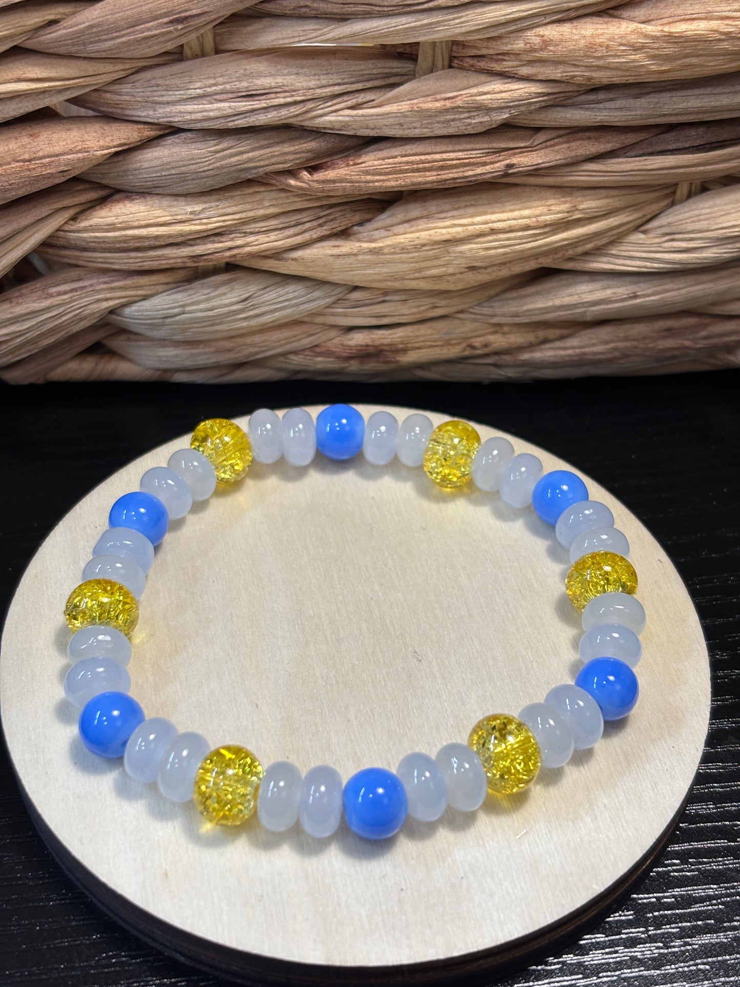 "Bluebonnet III" - Handmade Glass Beaded Stretch Bracelet