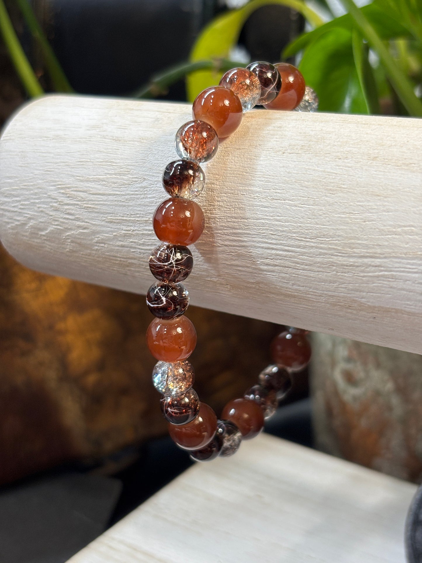 "Mocha" - Handmade Glass Beaded Stretch Bracelet
