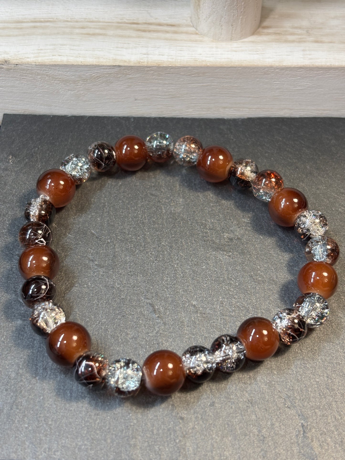 "Mocha" - Handmade Glass Beaded Stretch Bracelet
