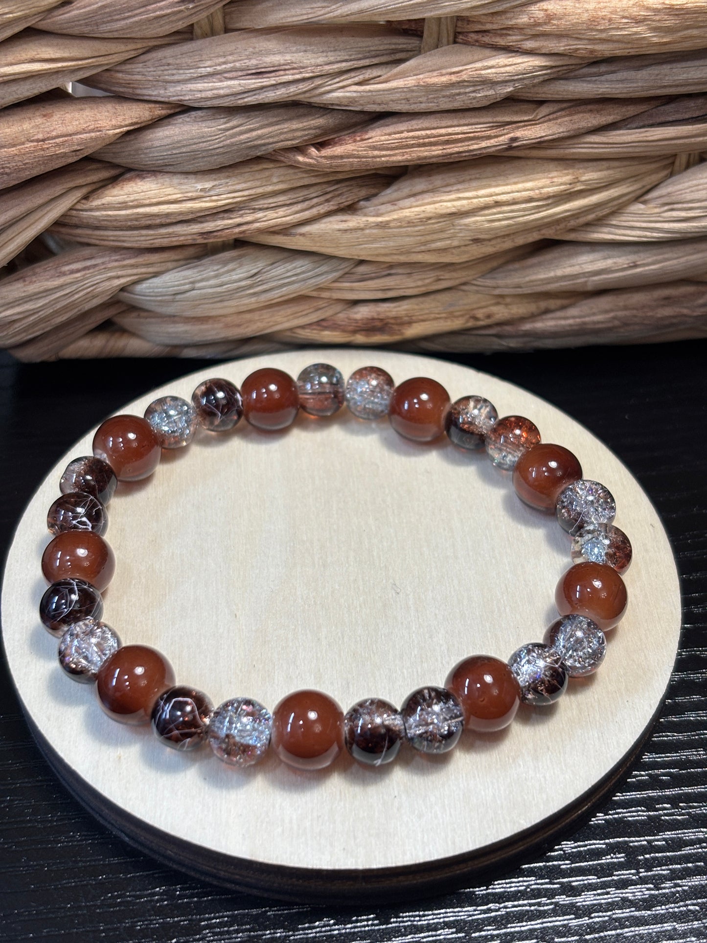 "Mocha" - Handmade Glass Beaded Stretch Bracelet