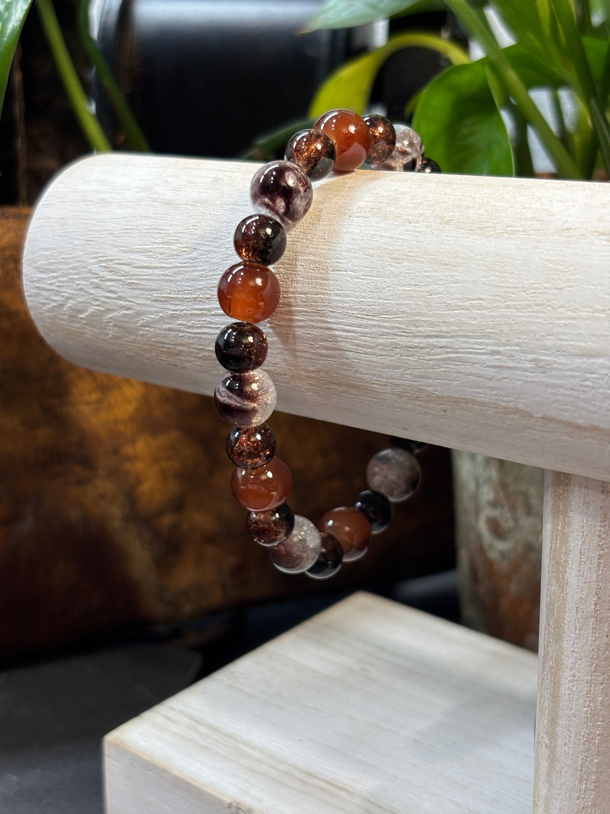 Iced Mocha  Handmade Glass Beaded Stretch Bracelet - 2