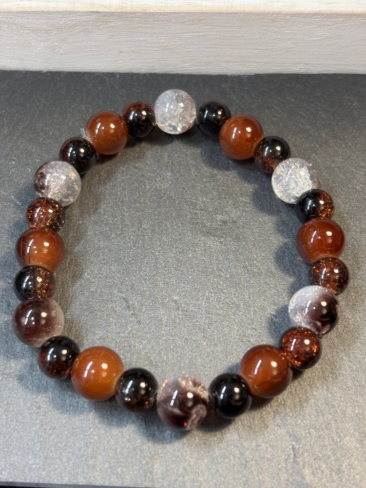 "Iced Mocha" - Handmade Glass Beaded Stretch Bracelet