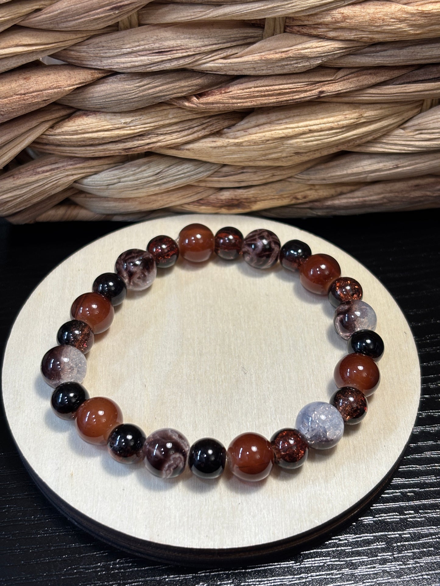 "Iced Mocha" - Handmade Glass Beaded Stretch Bracelet