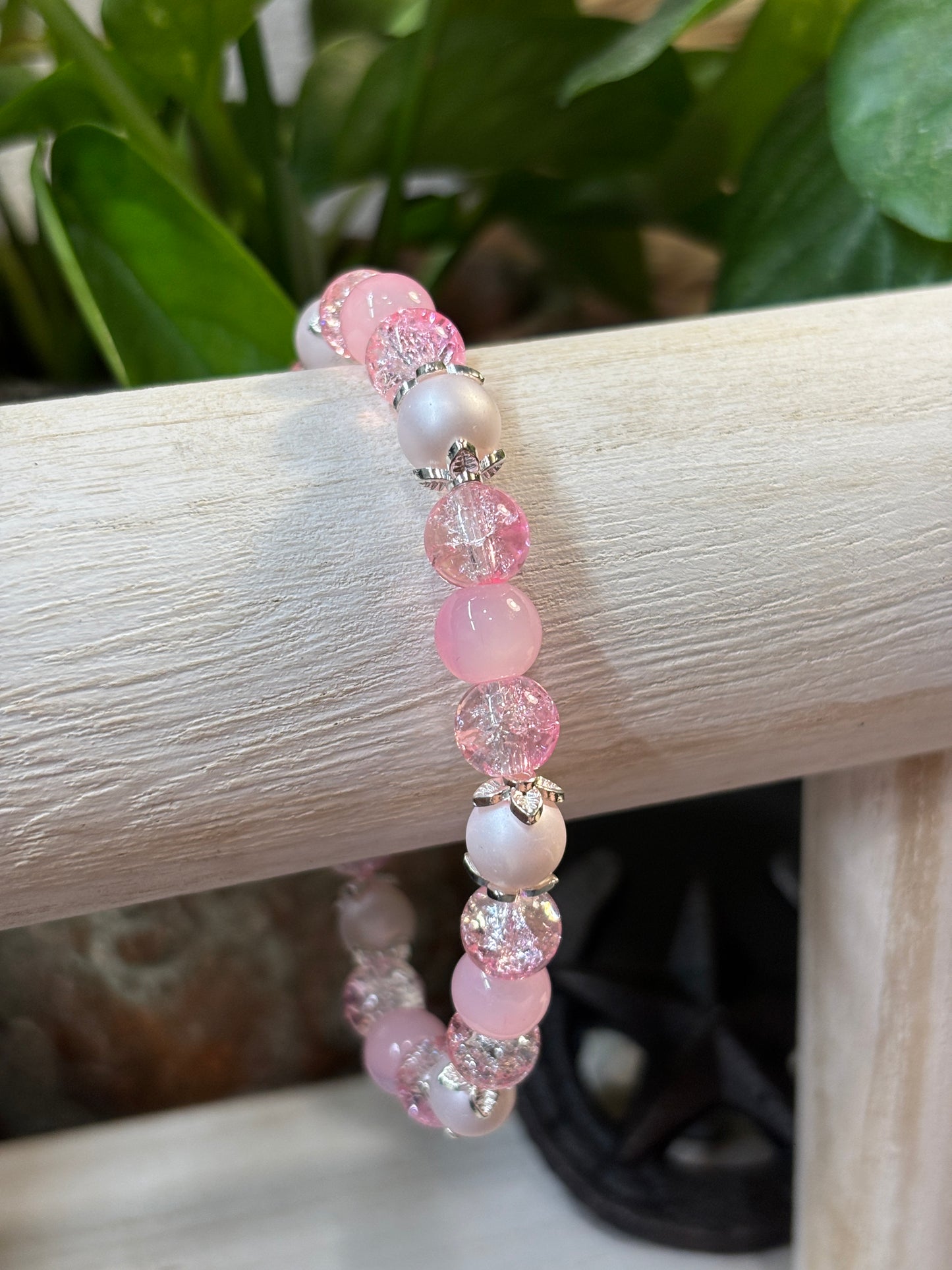 "Sweet Pink" - Handmade Glass Beaded Stretch Bracelet