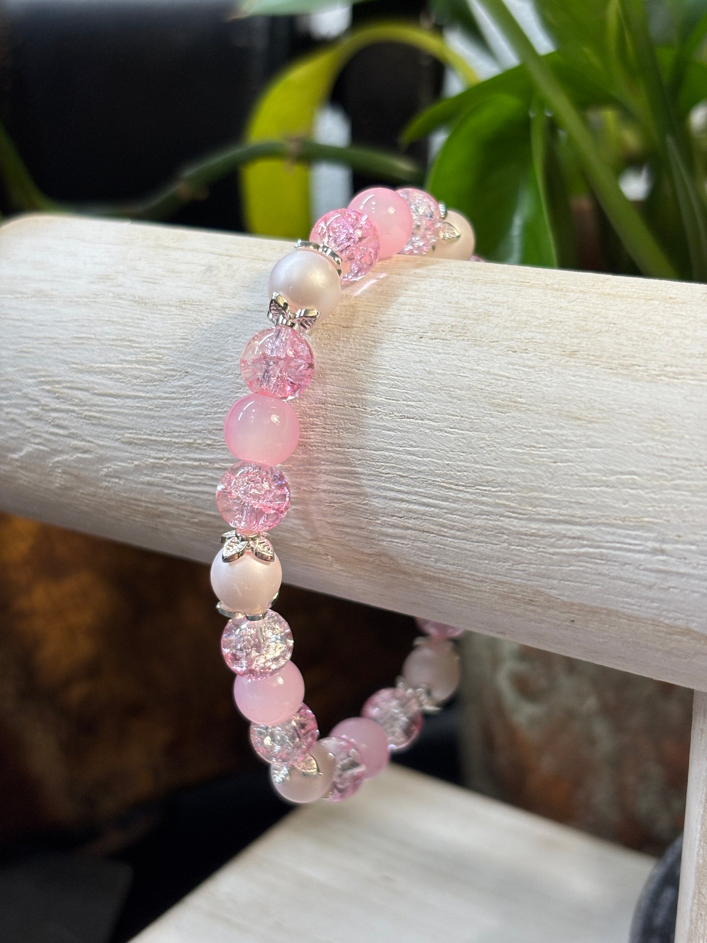 "Sweet Pink" - Handmade Glass Beaded Stretch Bracelet