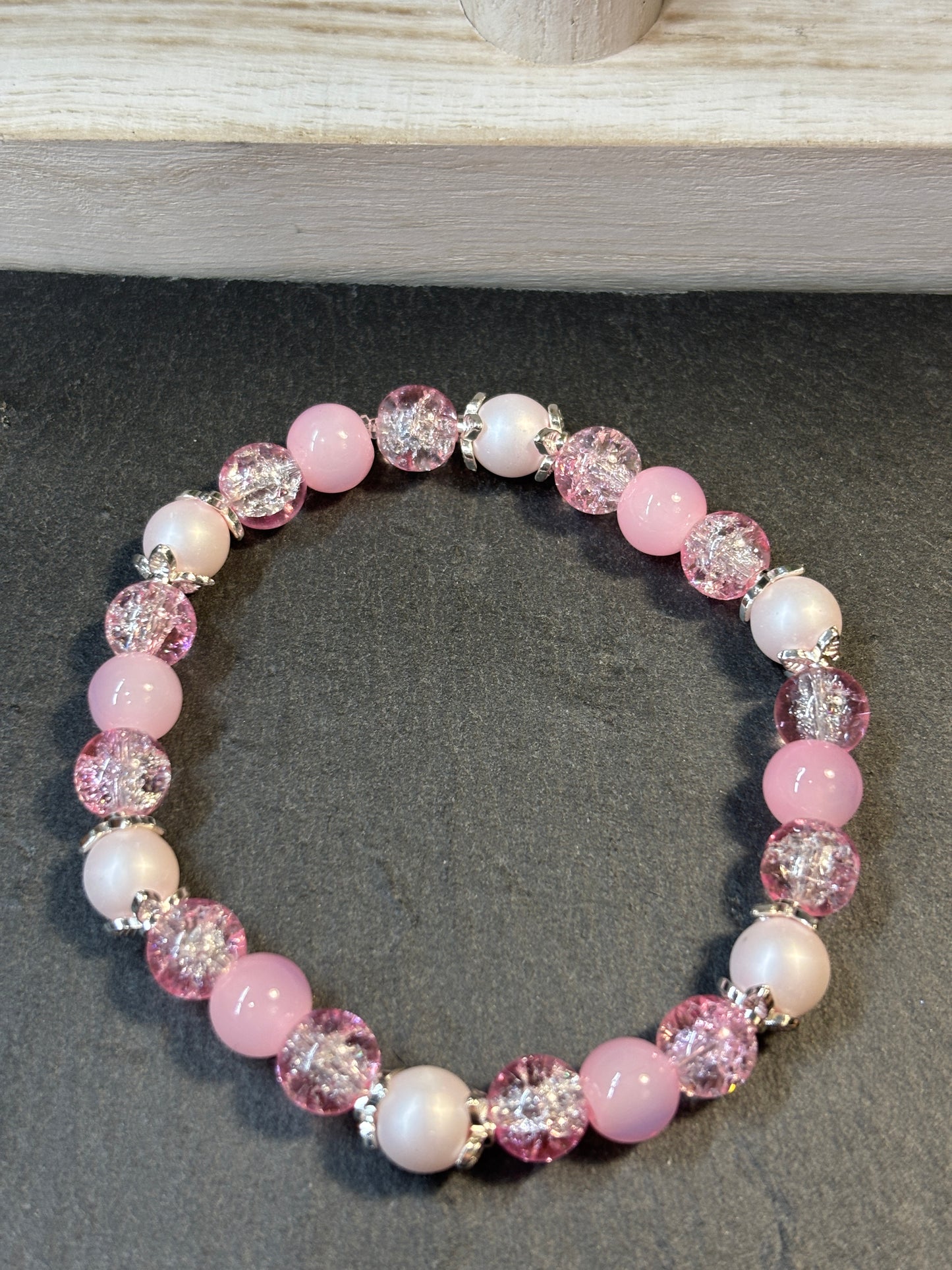 "Sweet Pink" - Handmade Glass Beaded Stretch Bracelet