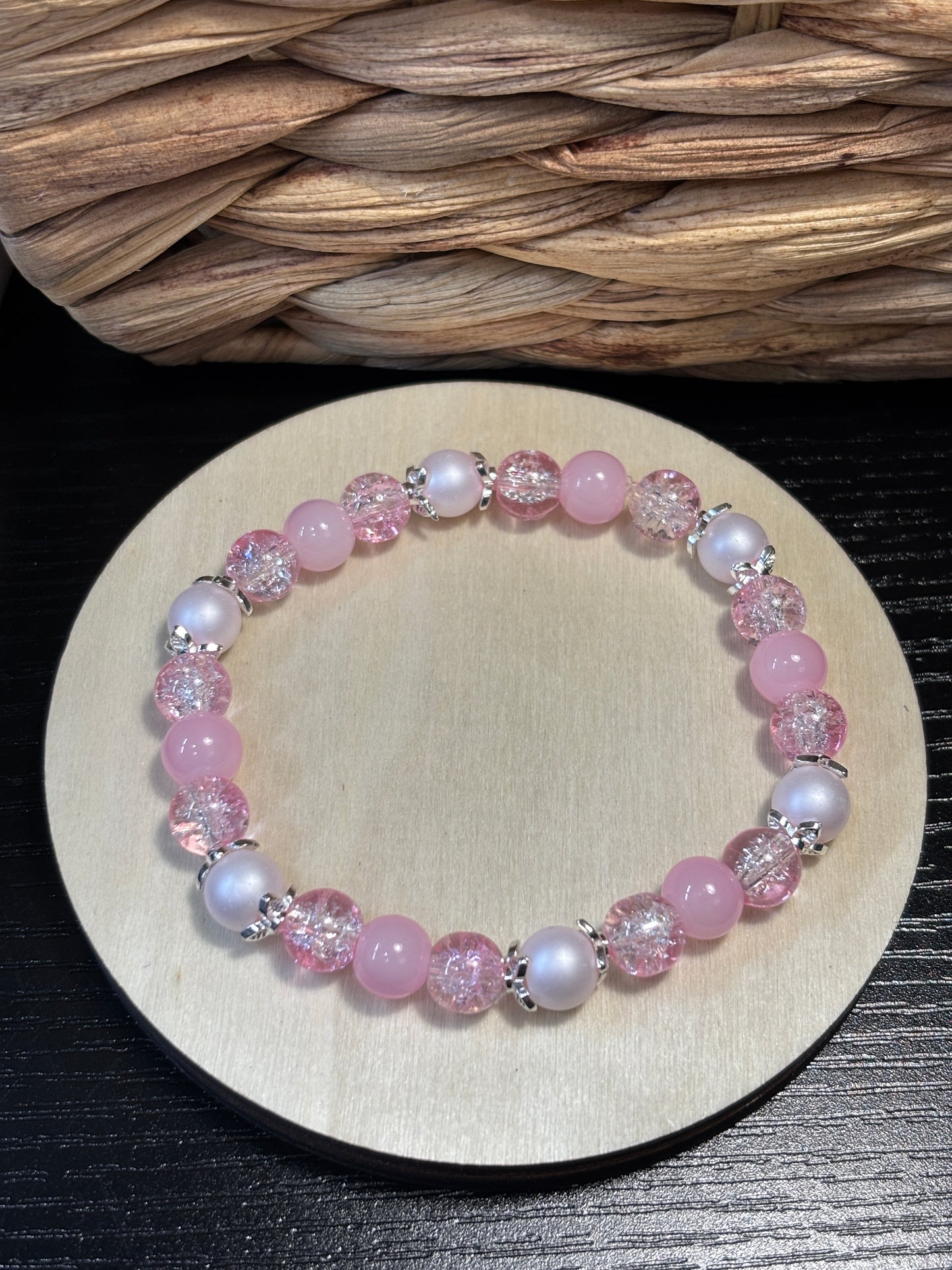"Sweet Pink" - Handmade Glass Beaded Stretch Bracelet