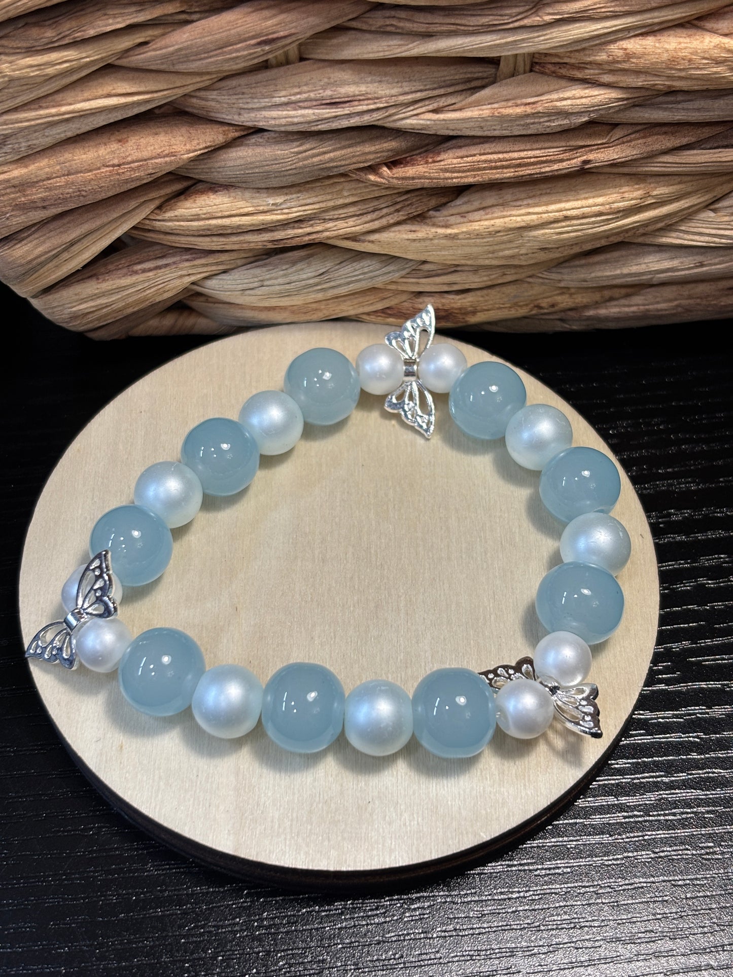 "Flutter" - Handmade Glass Beaded Stretch Bracelet