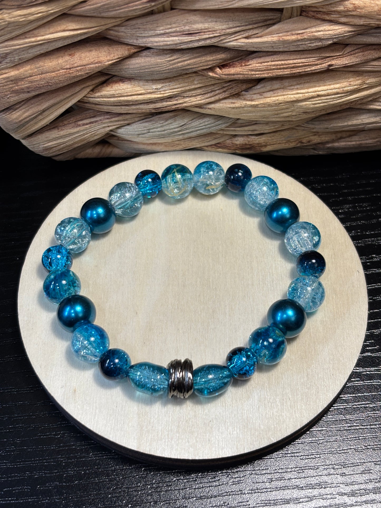"Ocean Tide" - Handmade Glass Beaded Stretch Bracelet