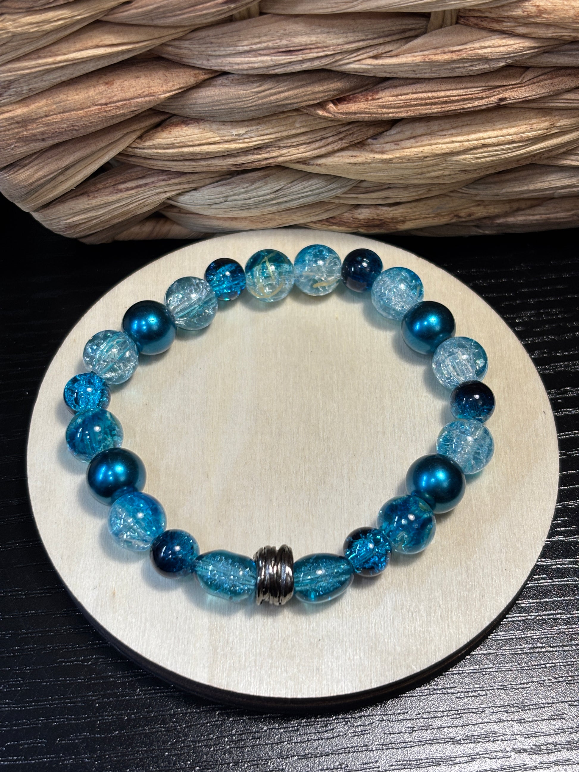 Ocean Tide  Handmade Glass Beaded Stretch Bracelet - 4