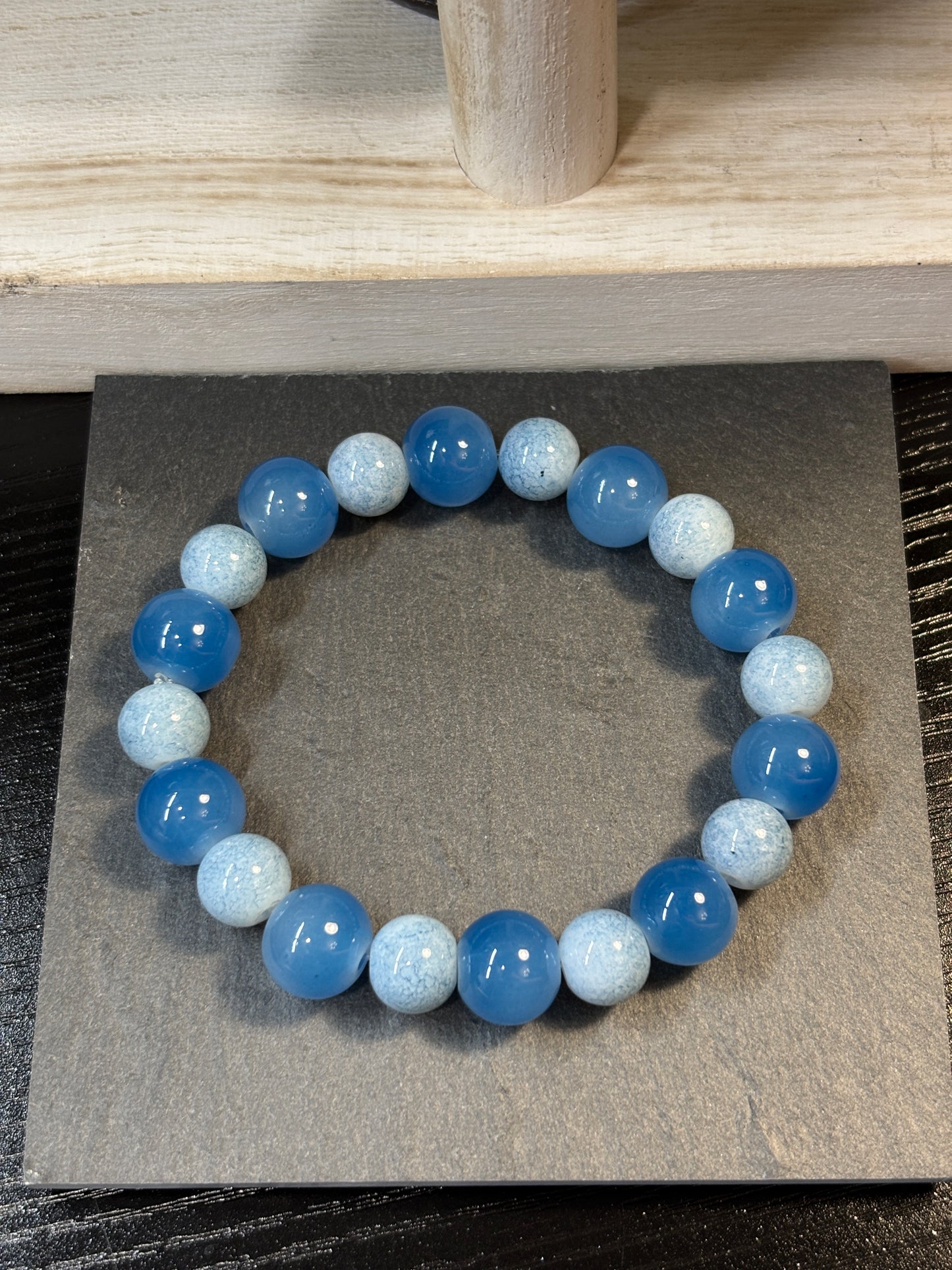 "Denim Blues" - Handmade Glass Beaded Stretch Bracelet