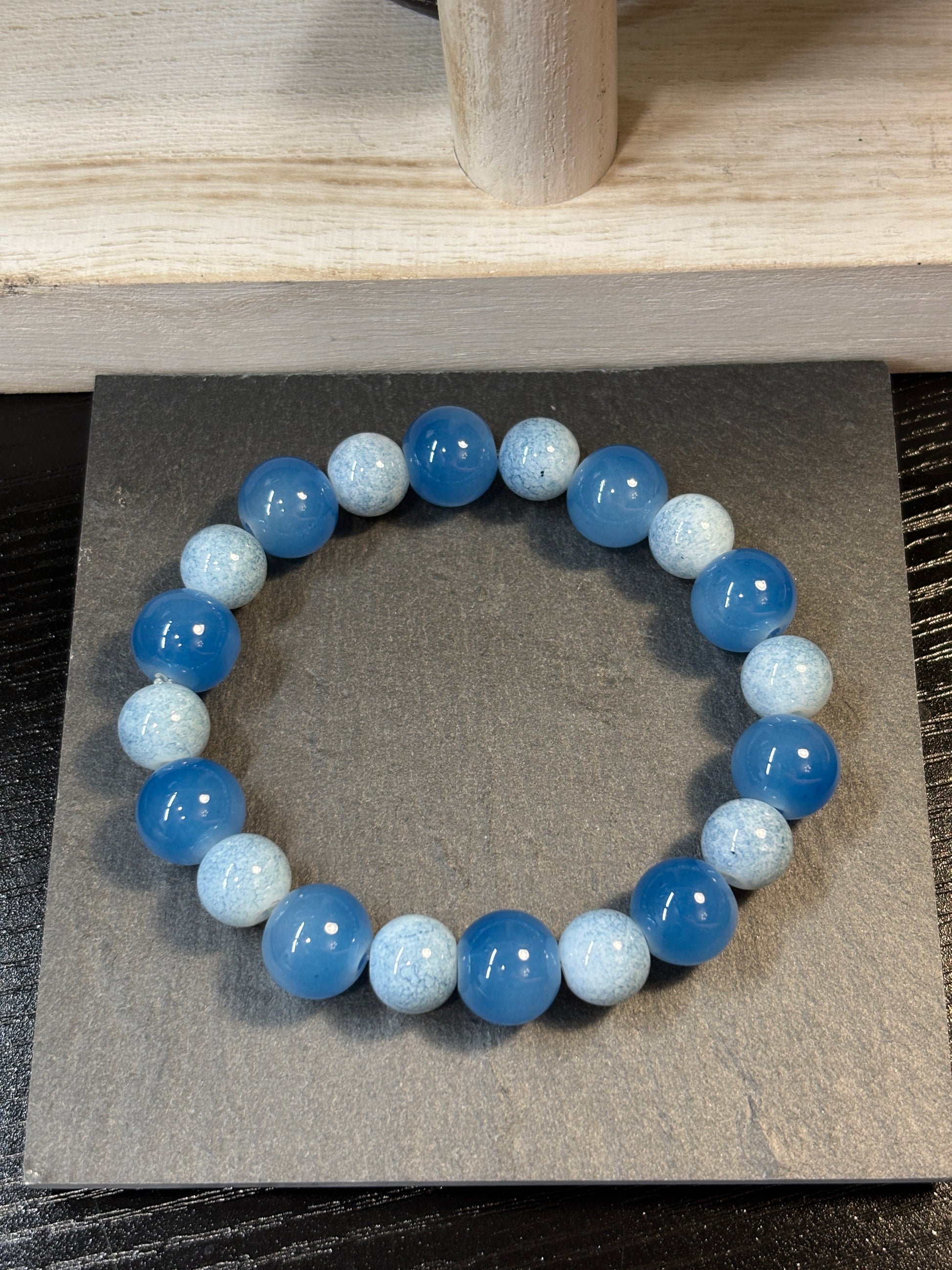 Denim Blues  Handmade Glass Beaded Stretch Bracelet - 3