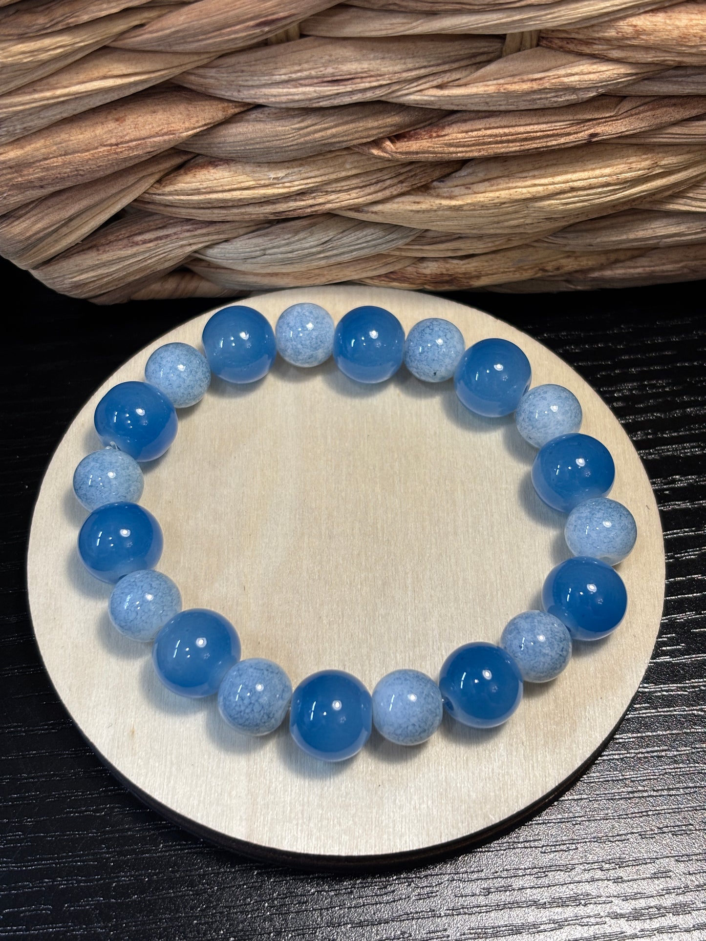 "Denim Blues" - Handmade Glass Beaded Stretch Bracelet