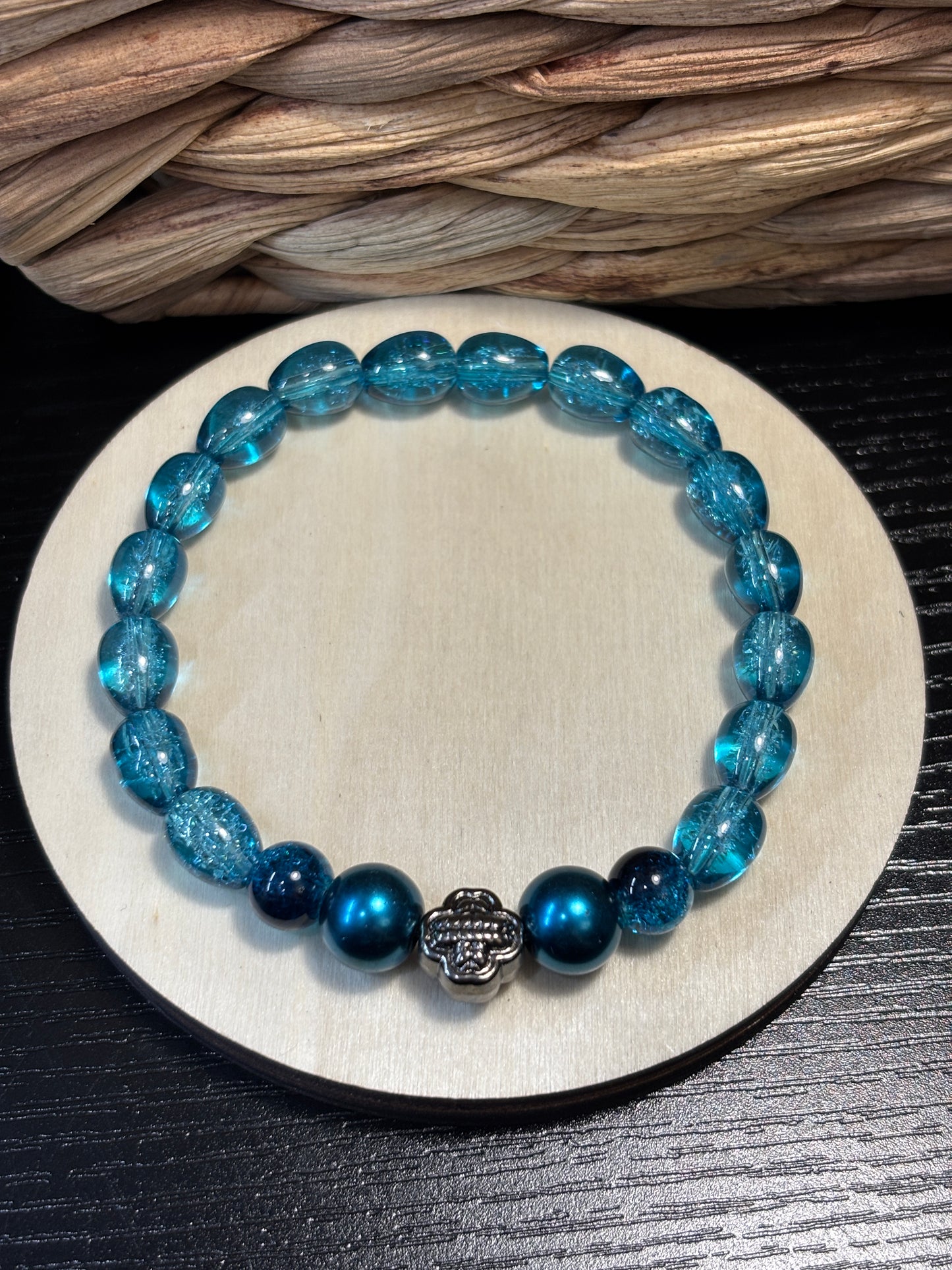 "Ocean Wave II" - Handmade Glass Beaded Stretch Bracelet