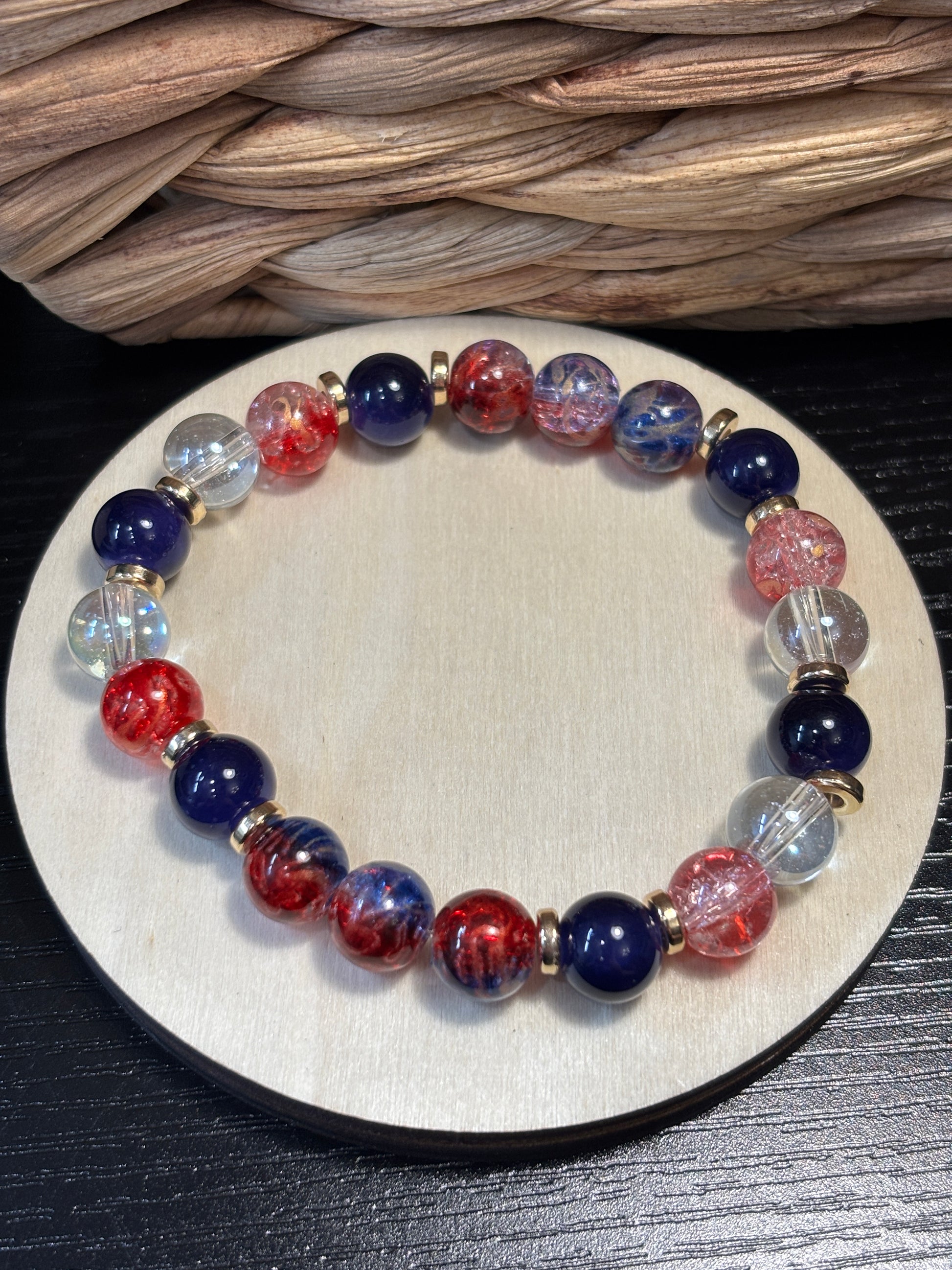Freedom II  Handmade Glass Beaded Stretch Bracelet - 4