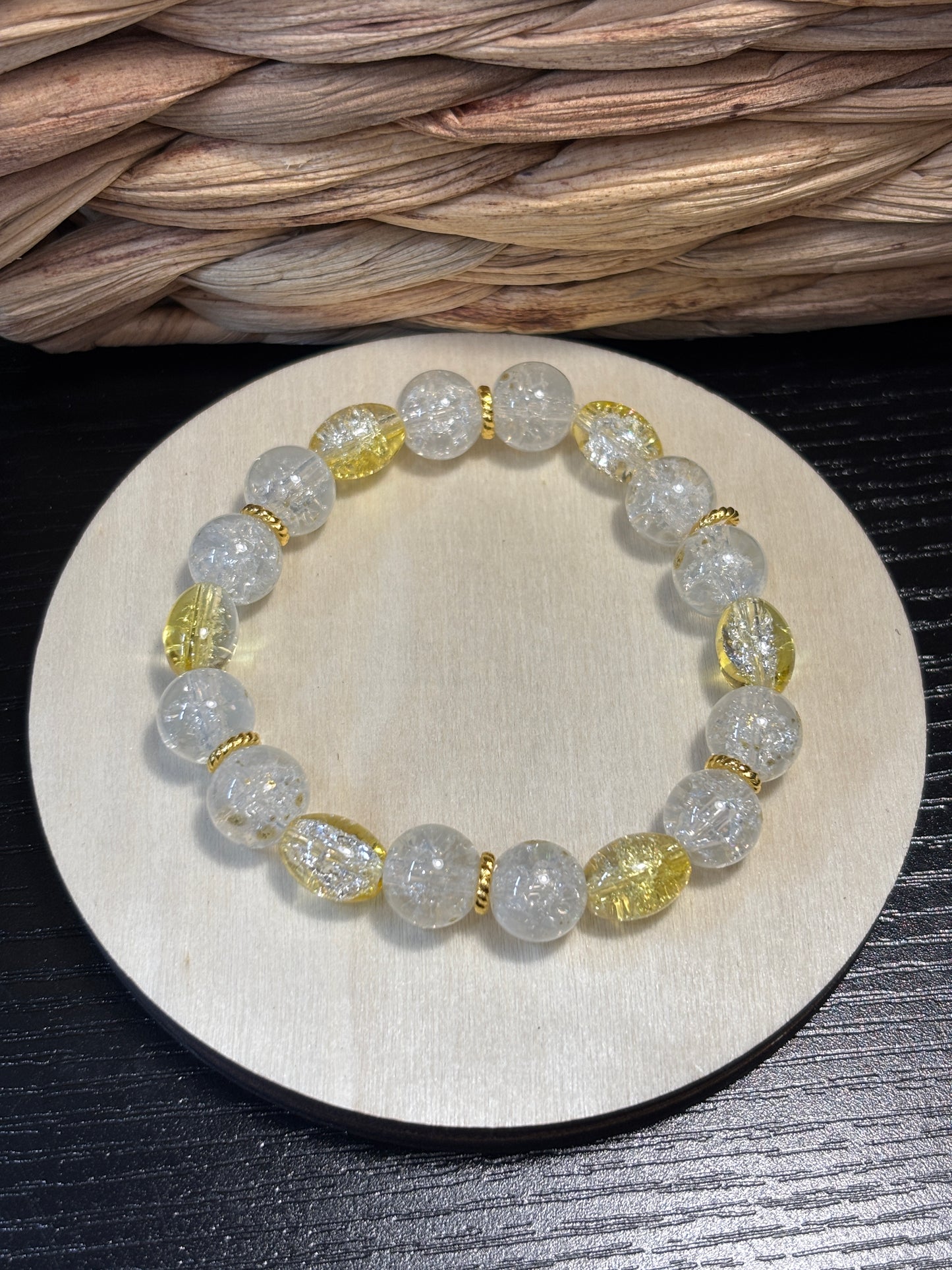 Lemon  Handmade Glass Beaded Stretch Bracelet - 4