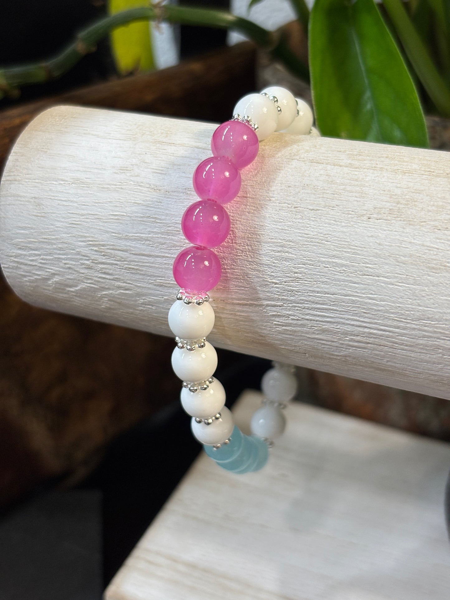 "Iced Pink" - Handmade Glass Beaded Stretch Bracelet