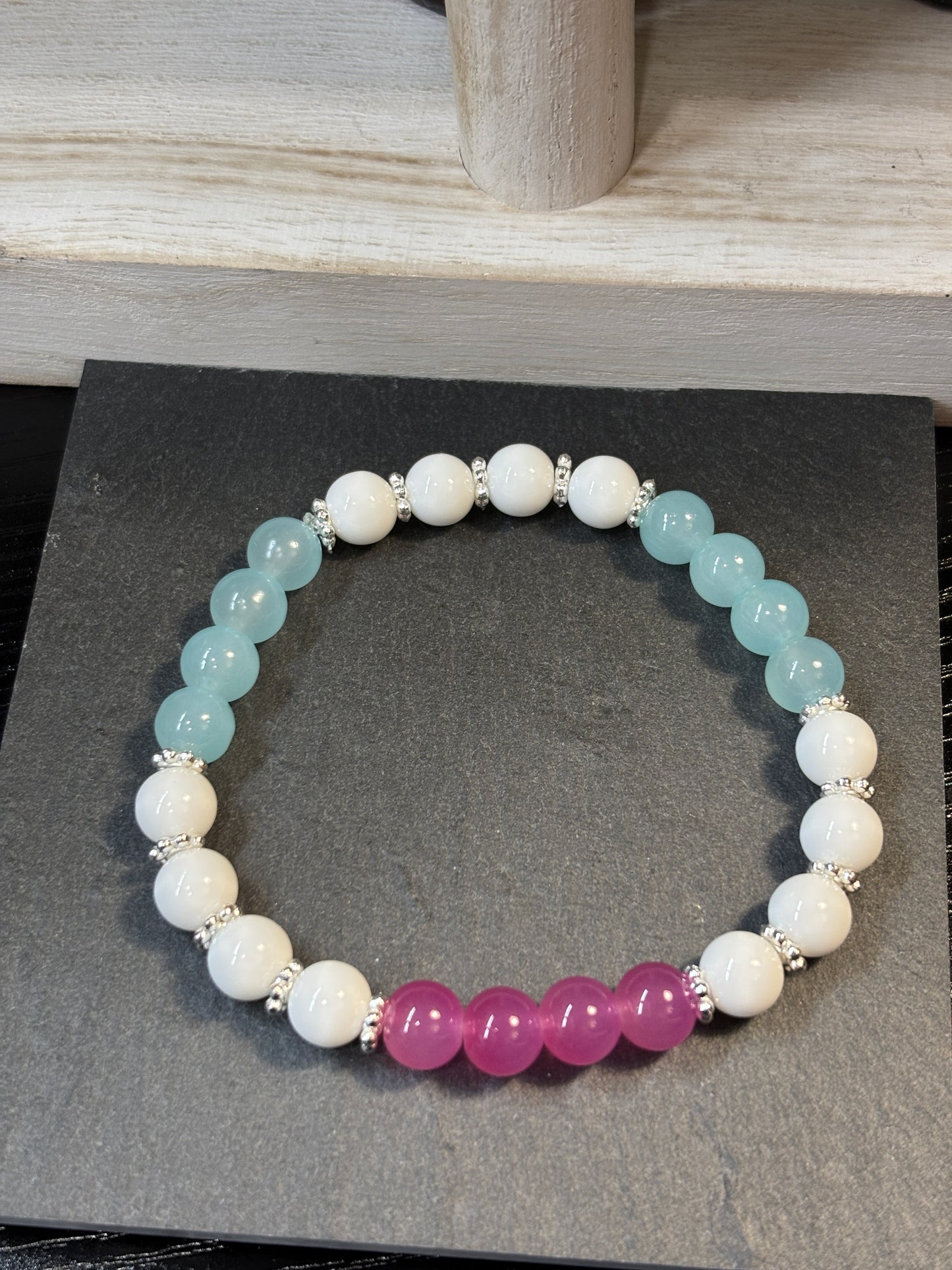"Iced Pink" - Handmade Glass Beaded Stretch Bracelet