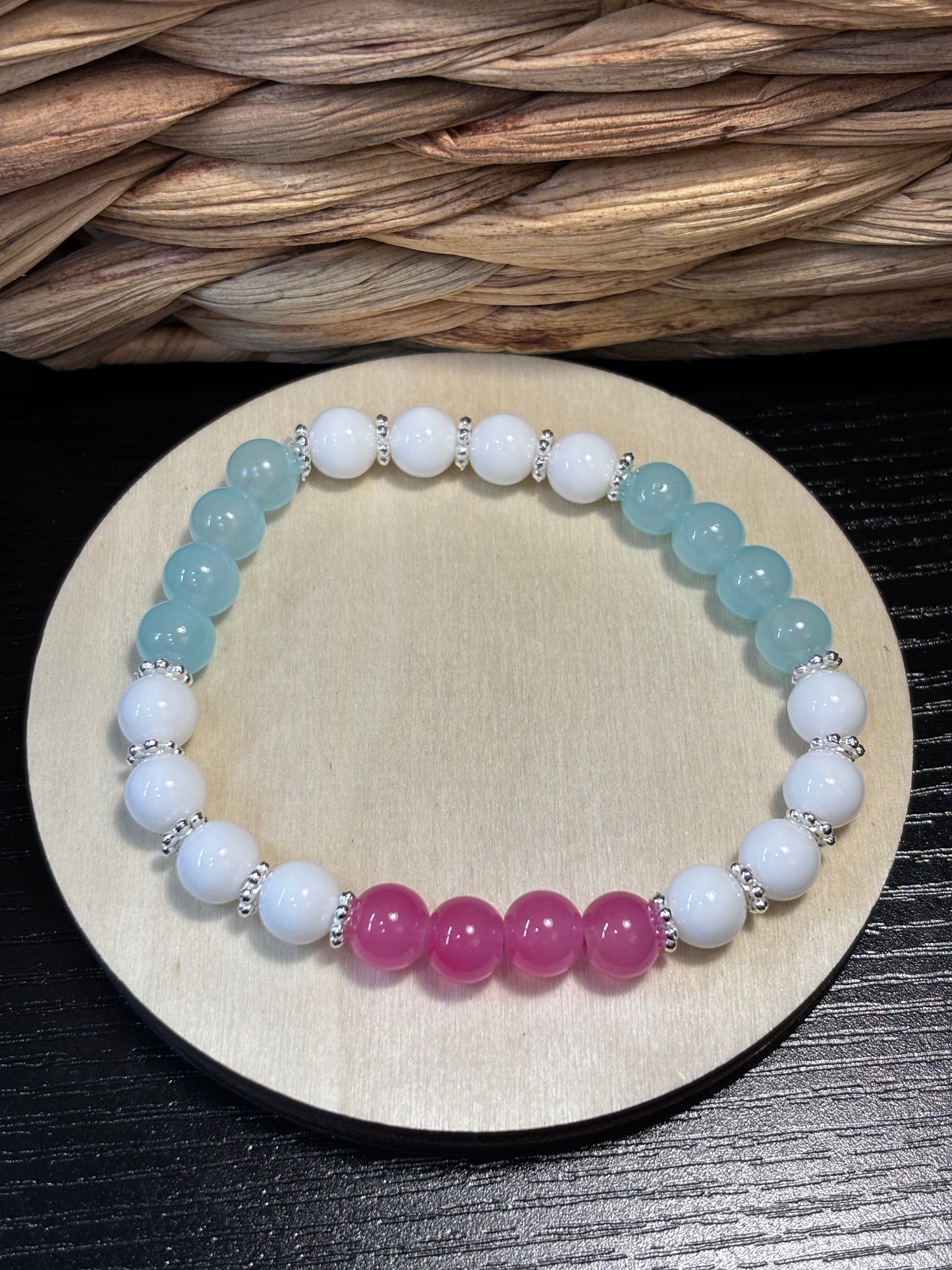 "Iced Pink" - Handmade Glass Beaded Stretch Bracelet
