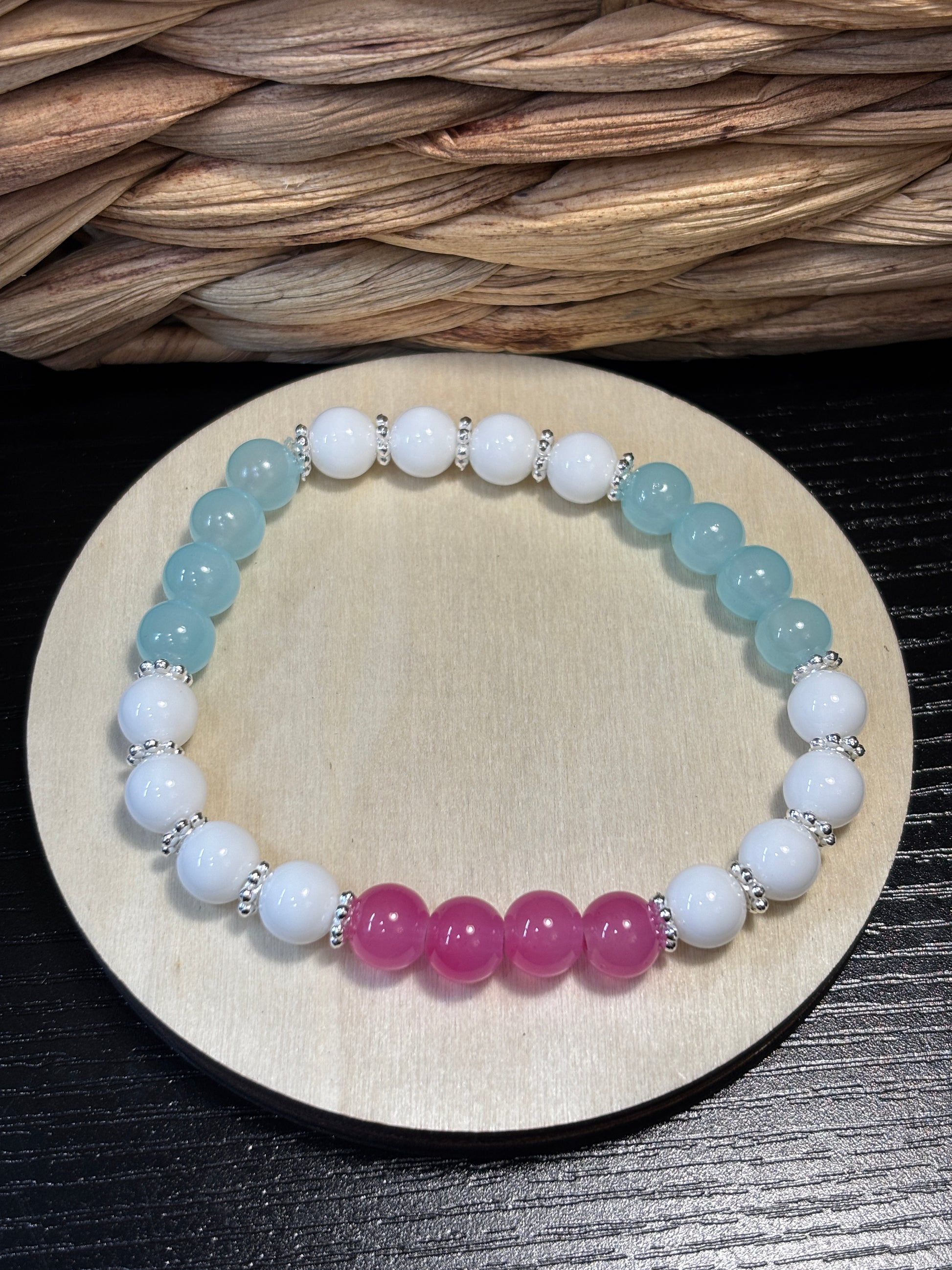 Iced Pink  Handmade Glass Beaded Stretch Bracelet - 4