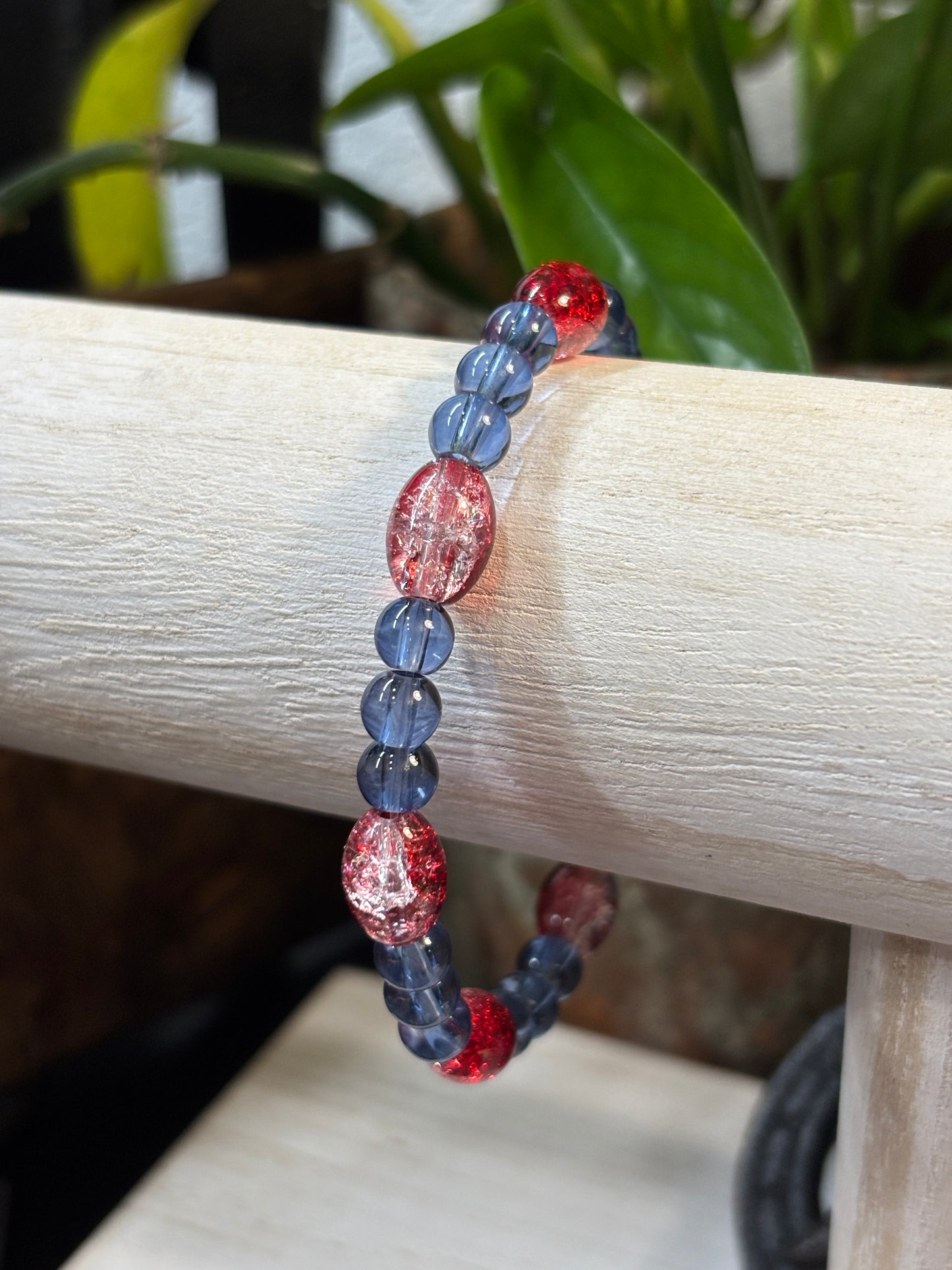 "Patriotic" - Handmade Glass Beaded Stretch Bracelet