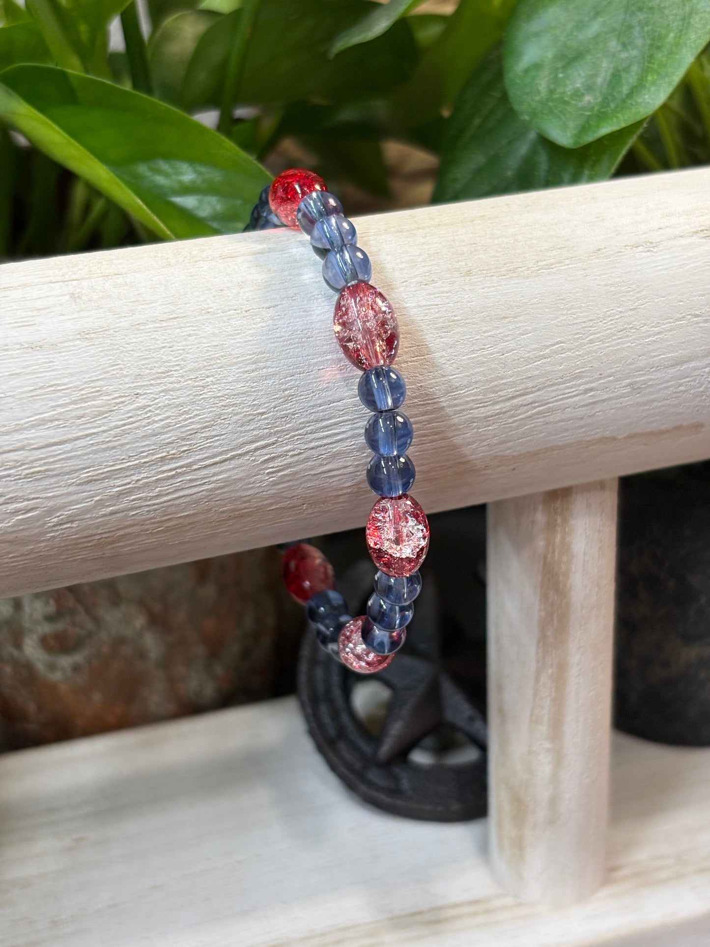 "Patriotic" - Handmade Glass Beaded Stretch Bracelet
