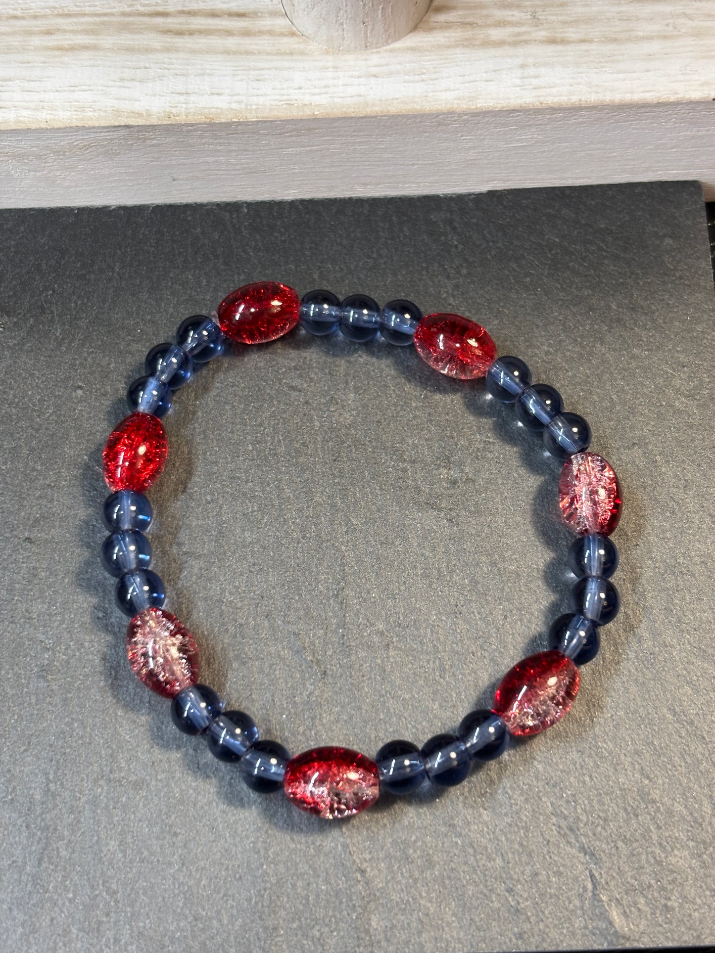 "Patriotic" - Handmade Glass Beaded Stretch Bracelet